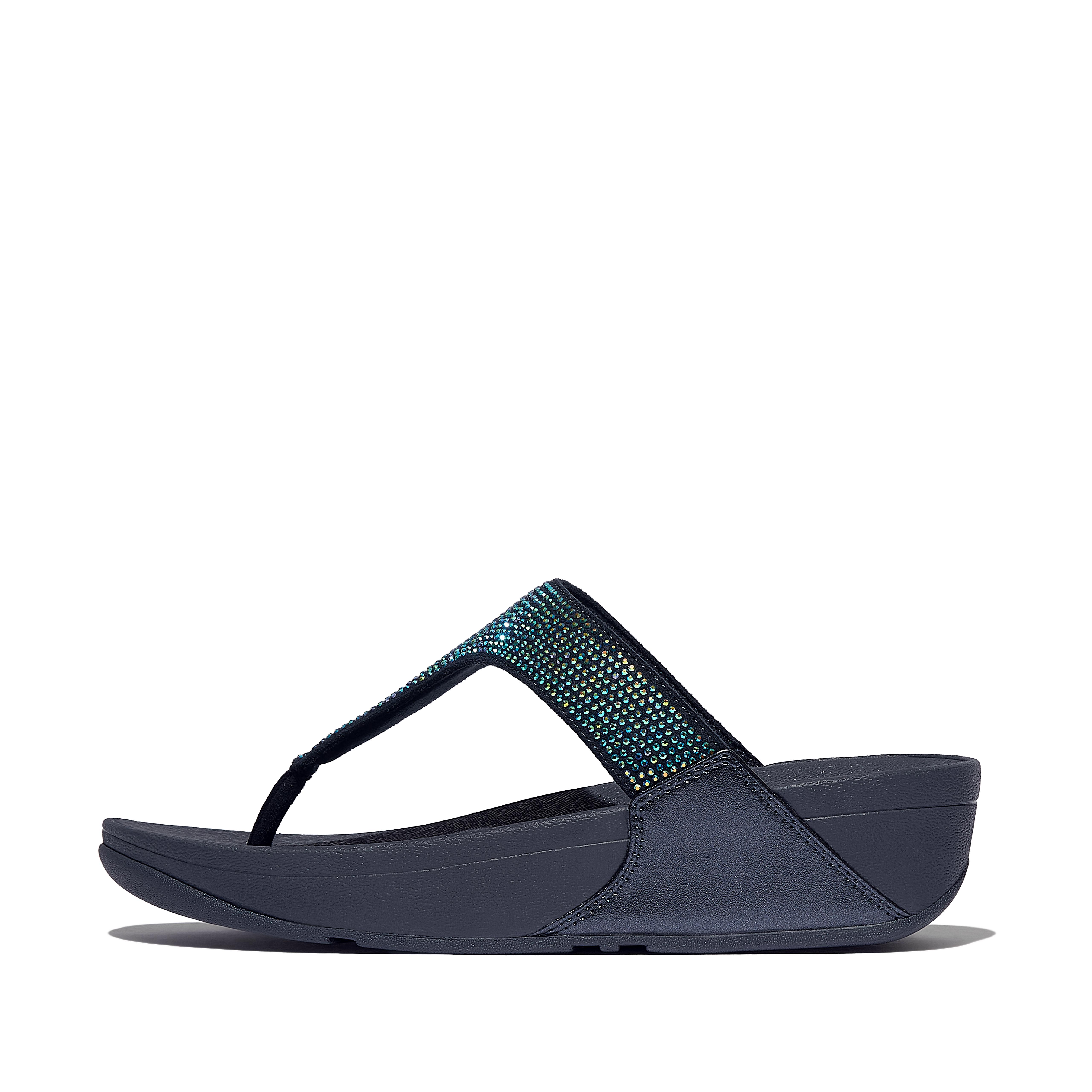 FitFlop LULU Crystal Toe-Post Sandals - Navy