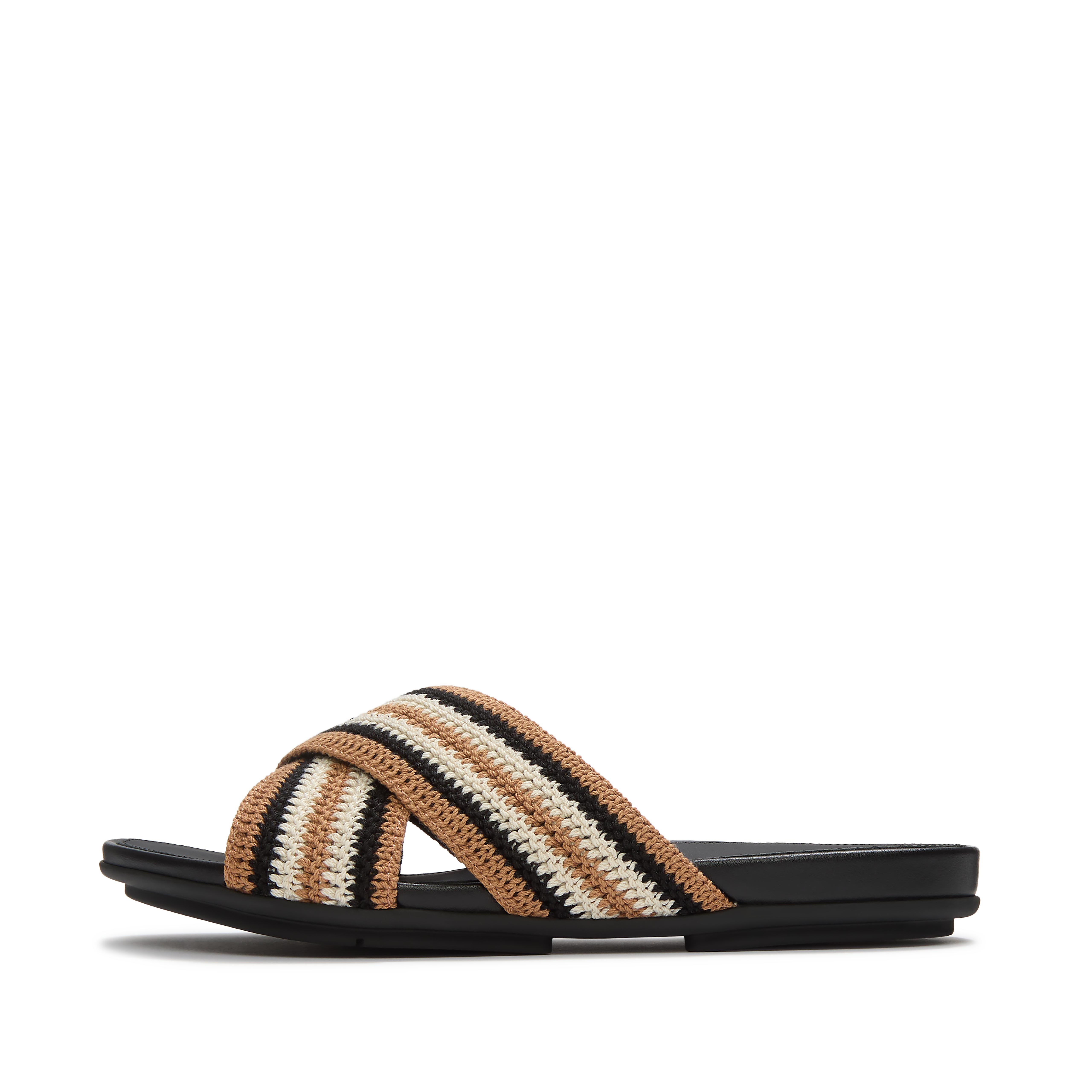 FitFlop GRACIE Stripe-Webbing Cross Slides - Black Mix