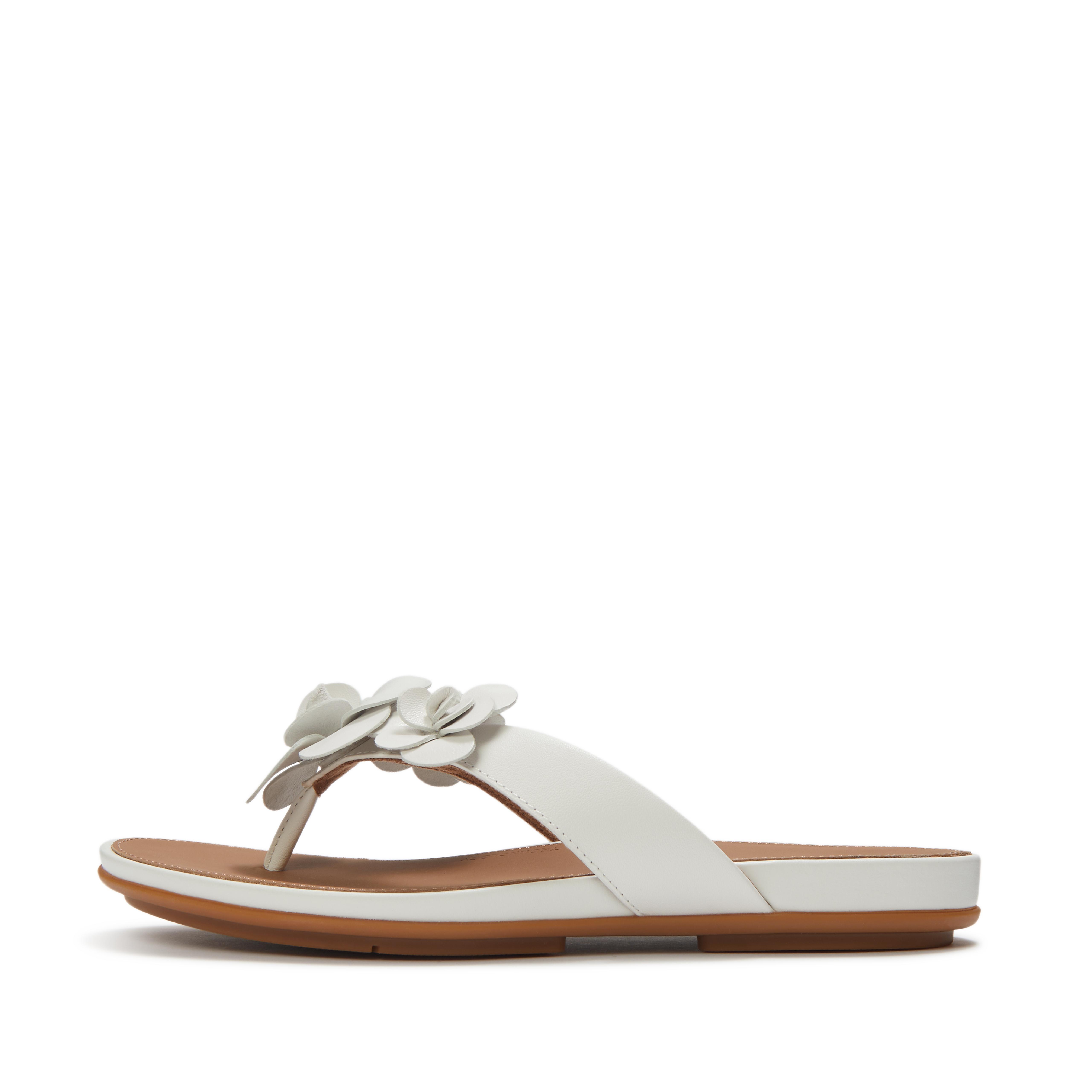 FitFlop GRACIE Flower Leather Flip-Flops - Urban White