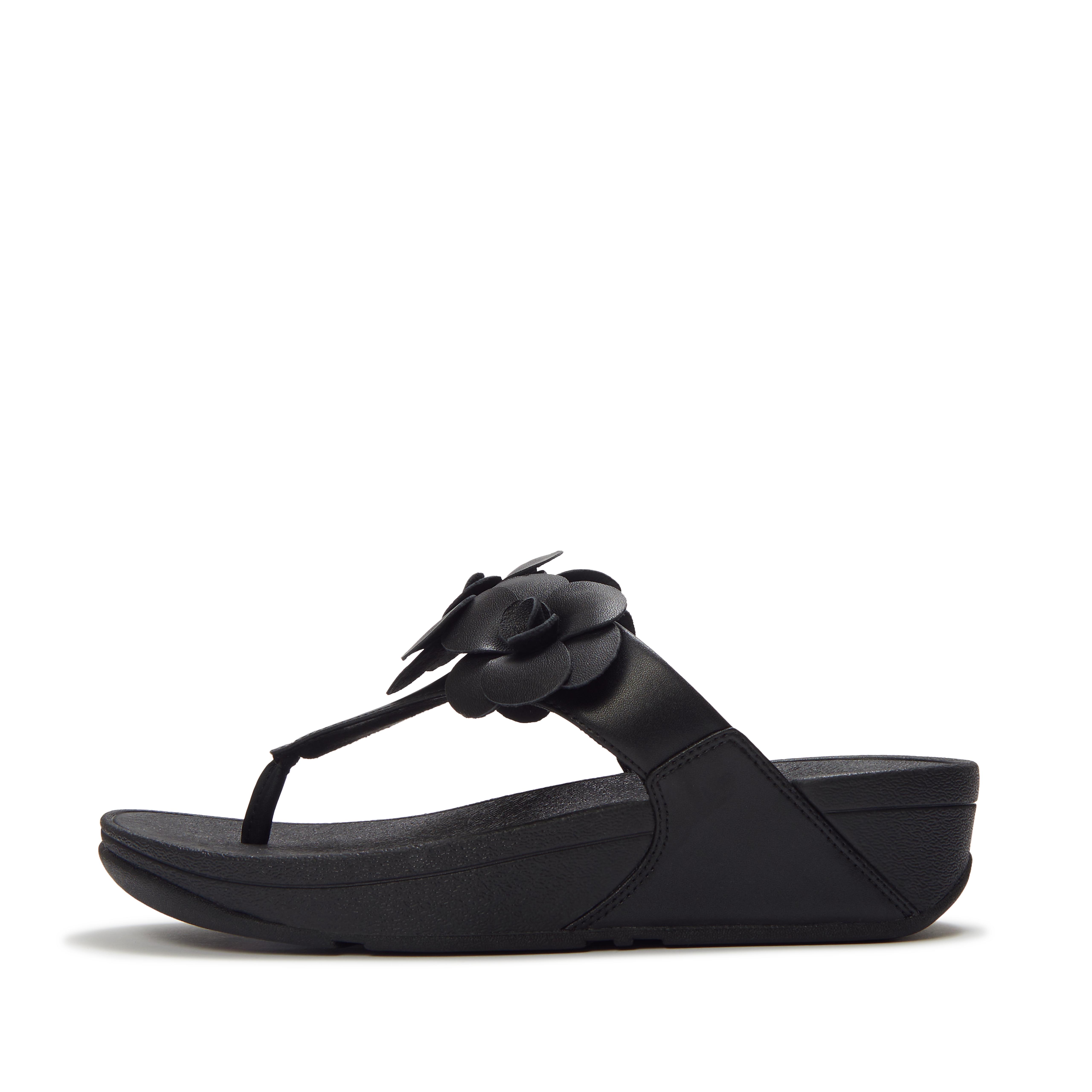 FitFlop LULU Flower Toe-Post Sandals - Black
