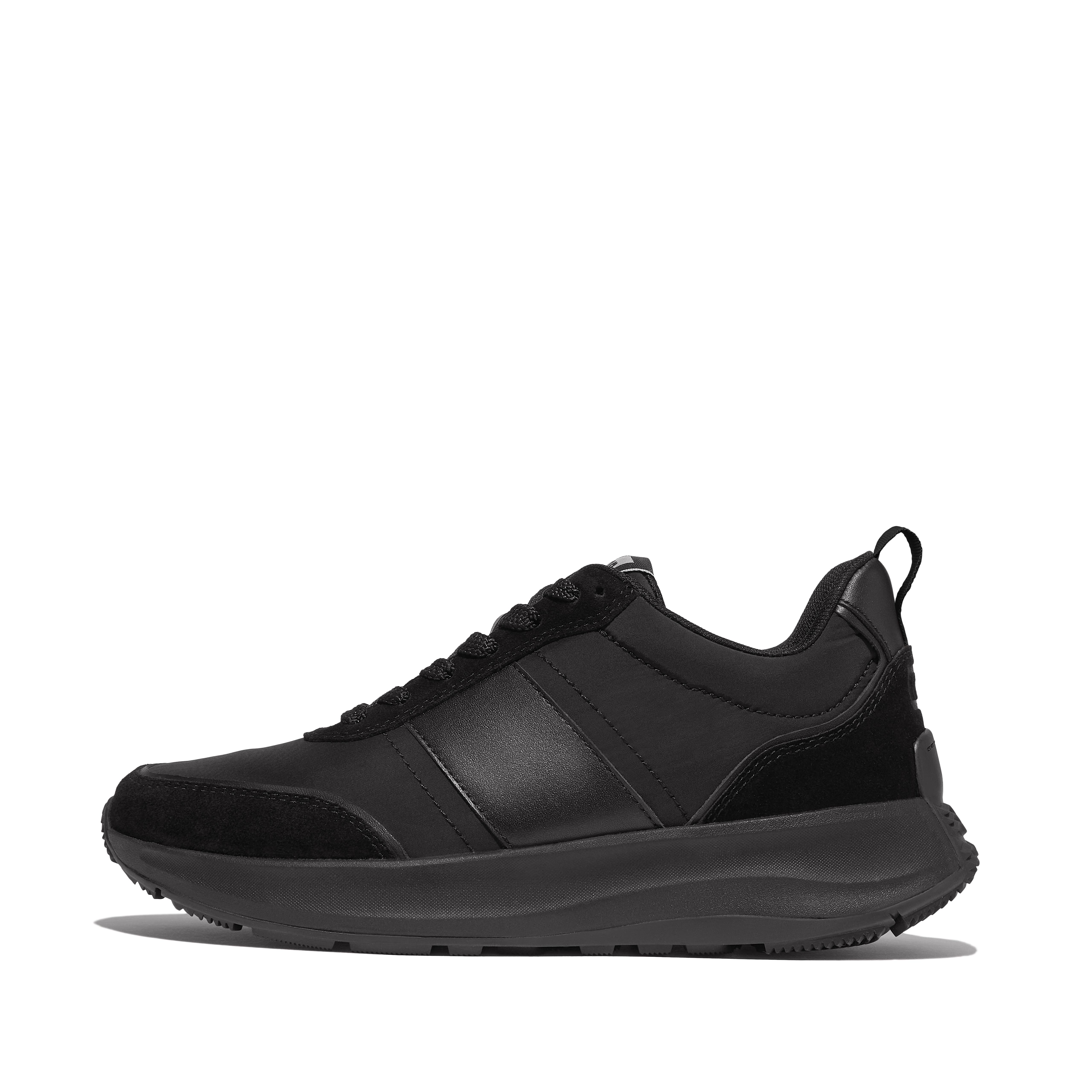 FitFlop F-MODE Flow Fabric/Suede/Leather Flatform Sneakers - All Black