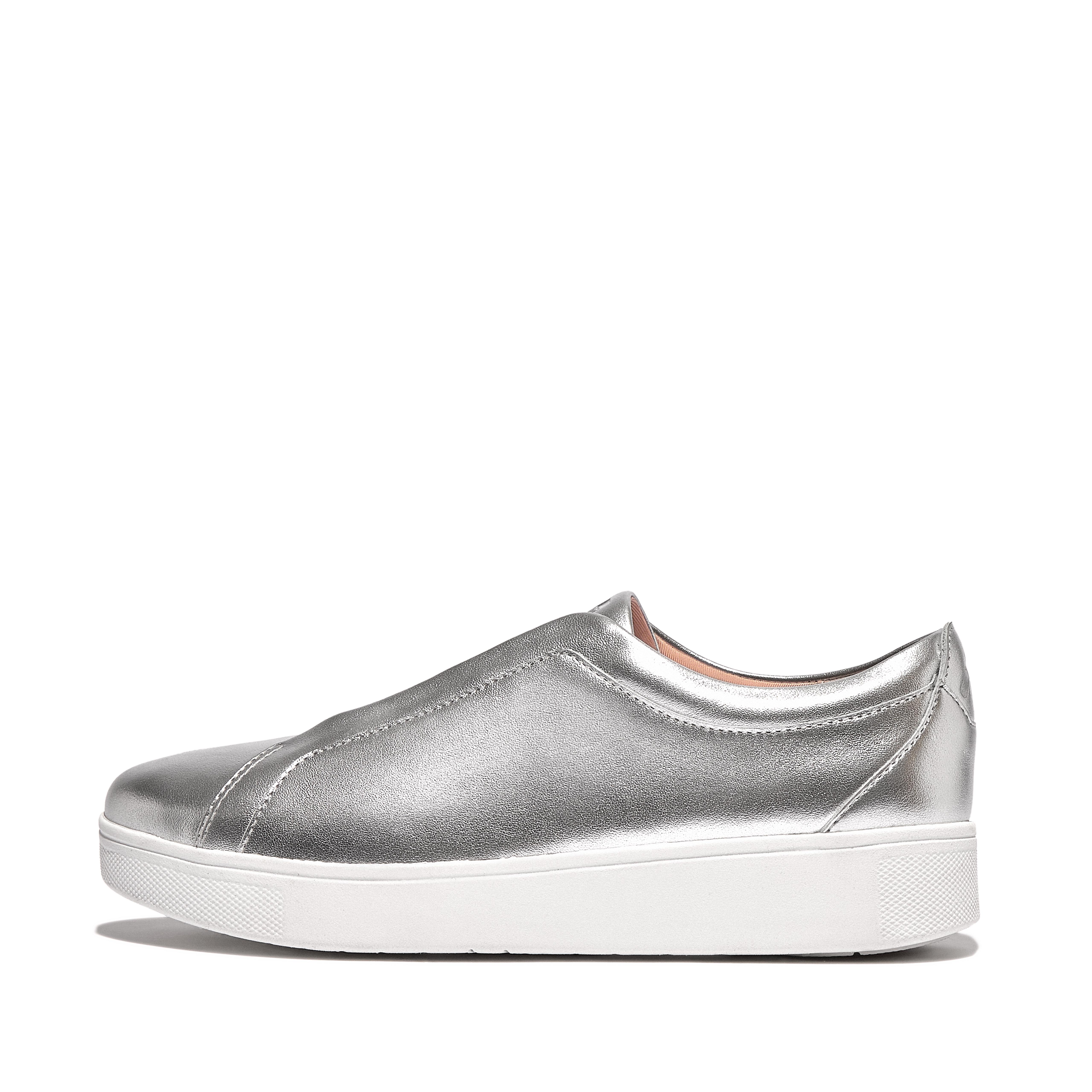 FitFlop RALLY Elastic Metallic-Leather Slip-On Sneakers - Silver