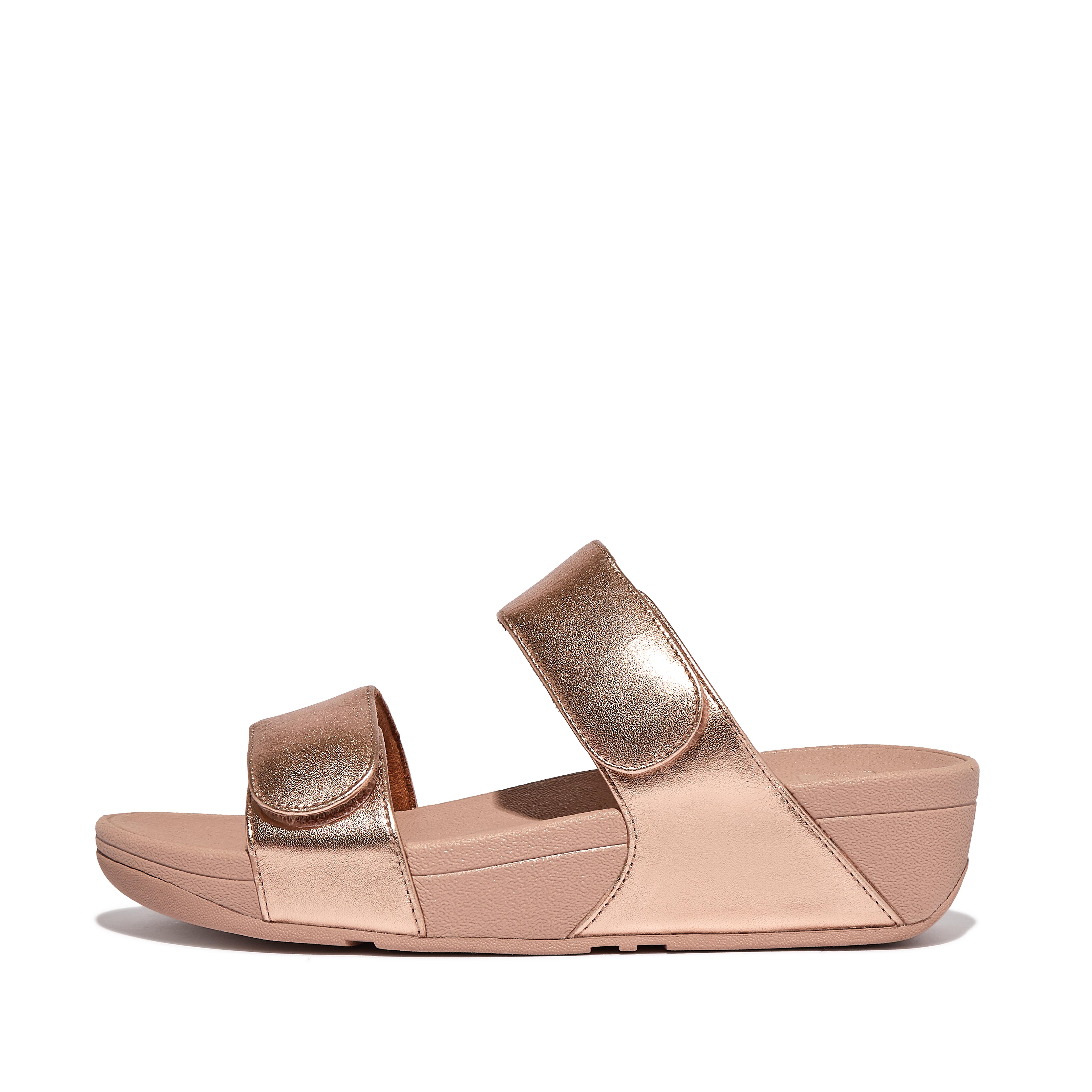 FitFlop LULU Adjustable Leather Slides - Rose Gold