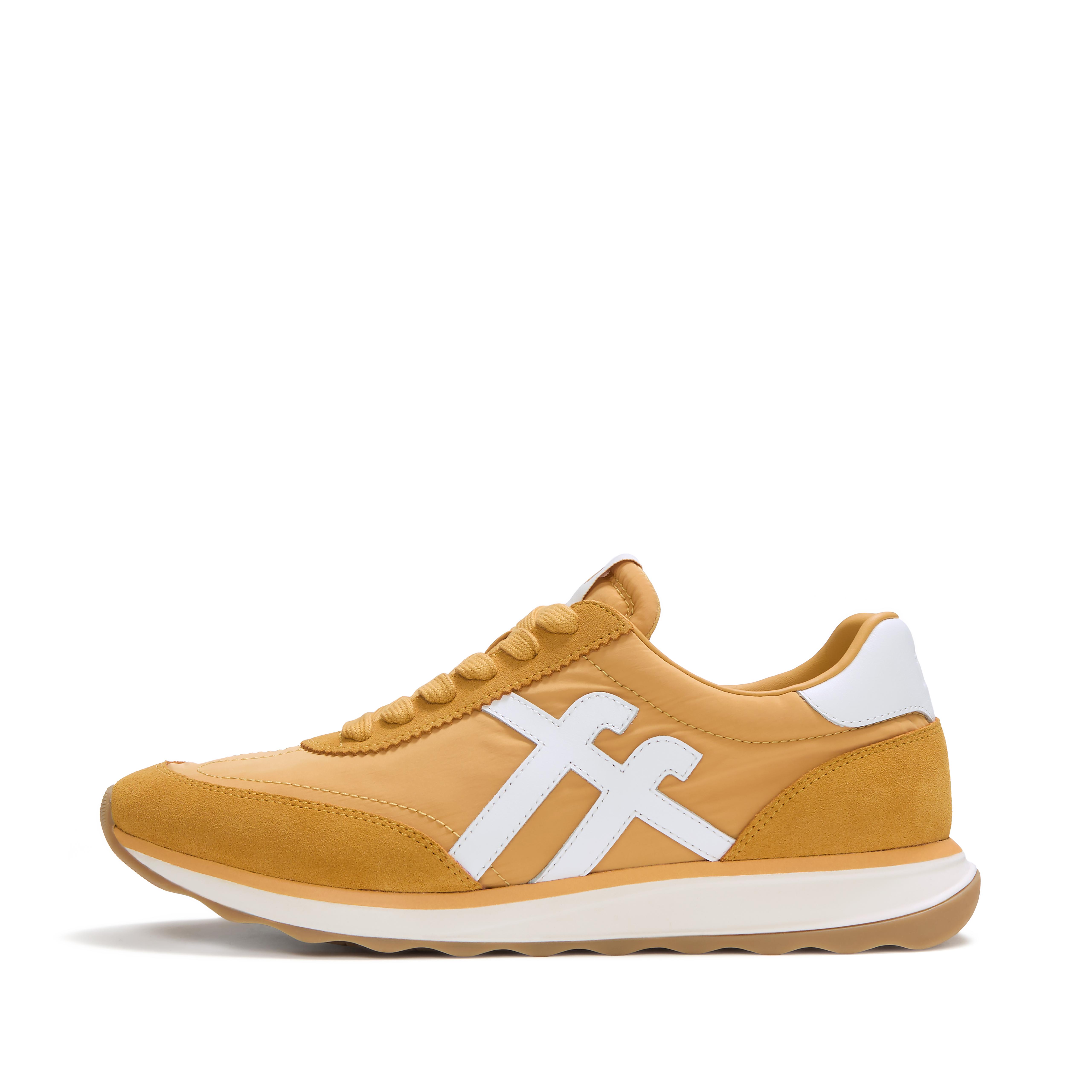 FitFlop RETRO-Q FF Mens Fabric/Suede Trainers - Turmeric/White