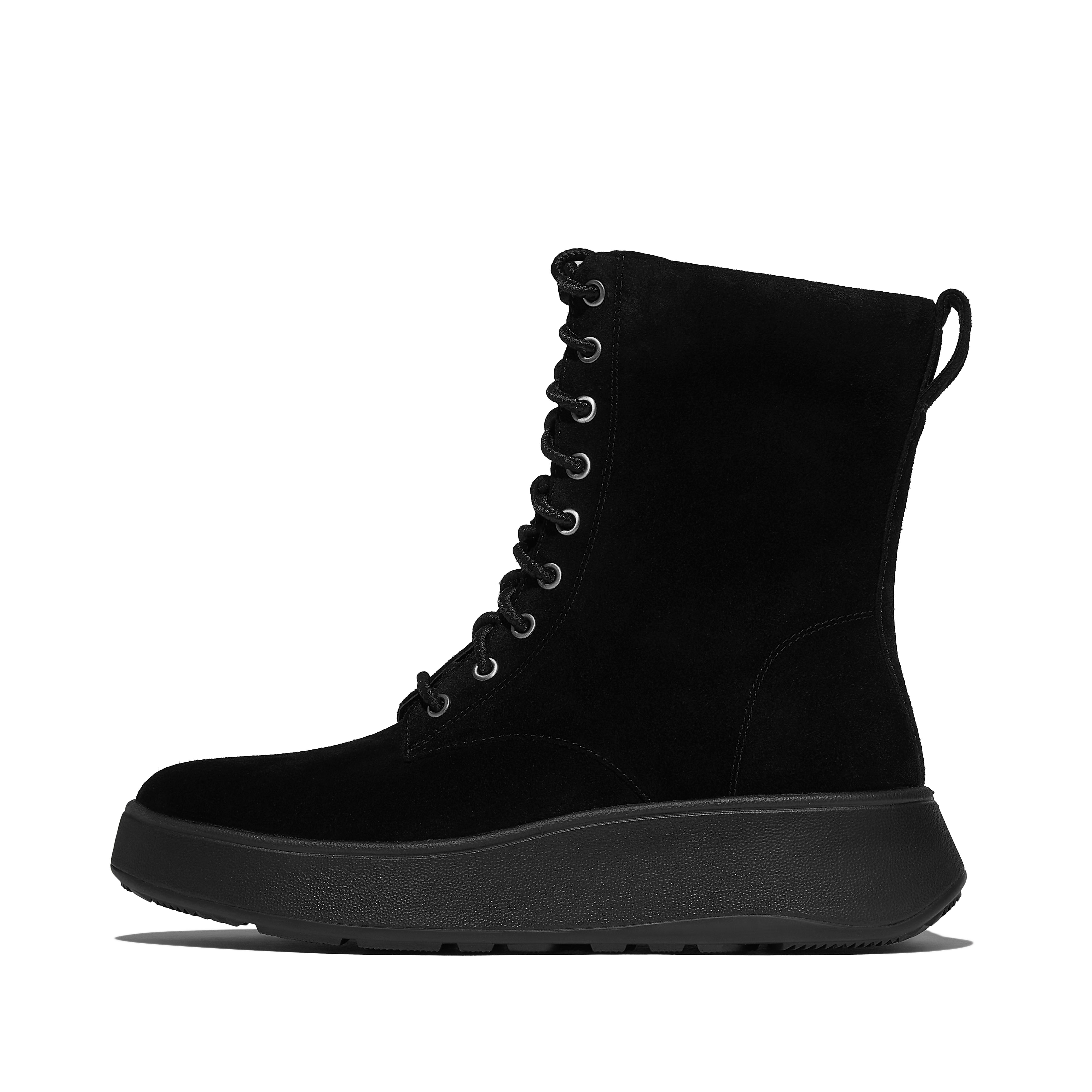 FitFlop F-MODE Suede Lace-Up Flatform Ankle Boots - All Black