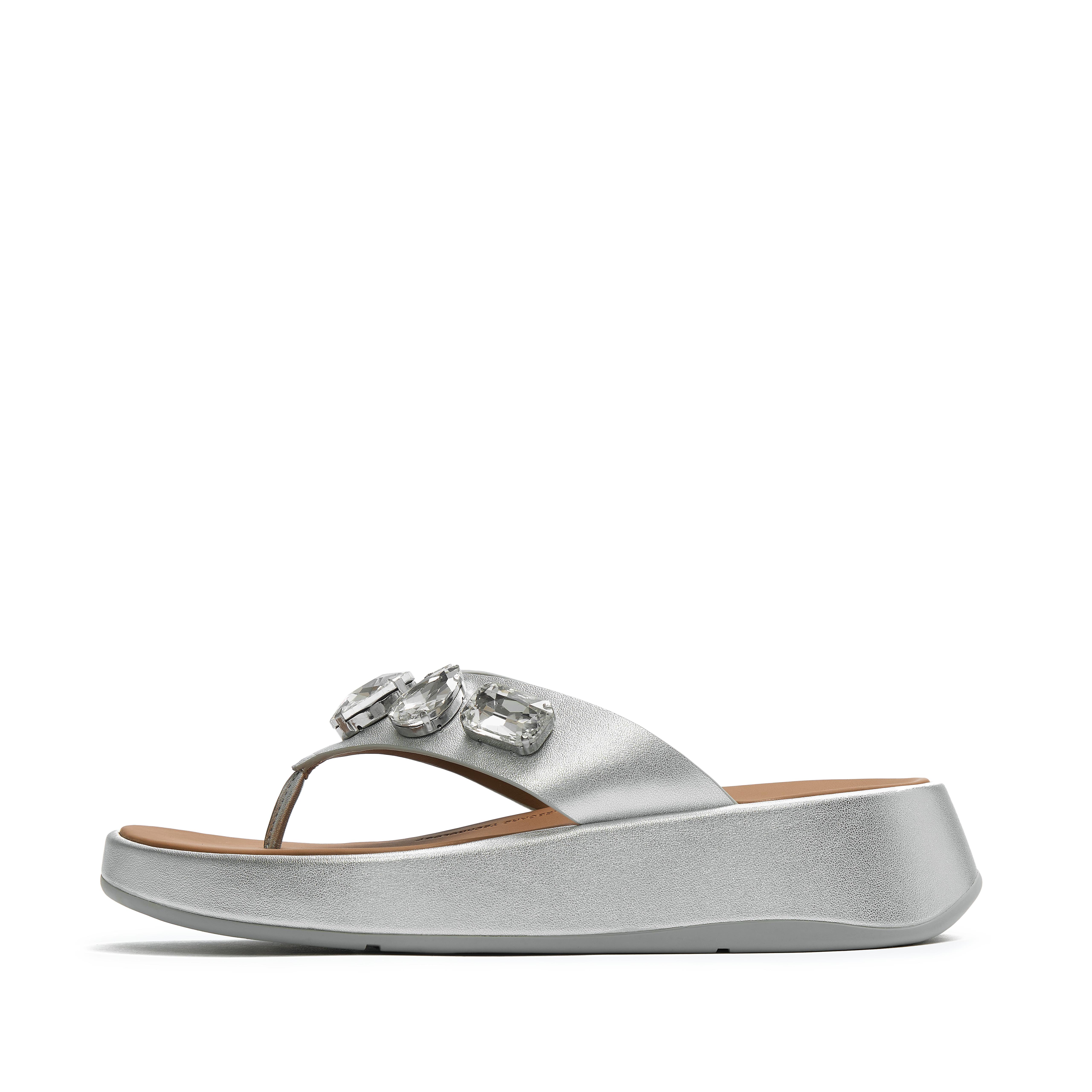 FitFlop F-MODE Ultra-Jewel Metallic-Leather Toe-Post Sandals - Silver