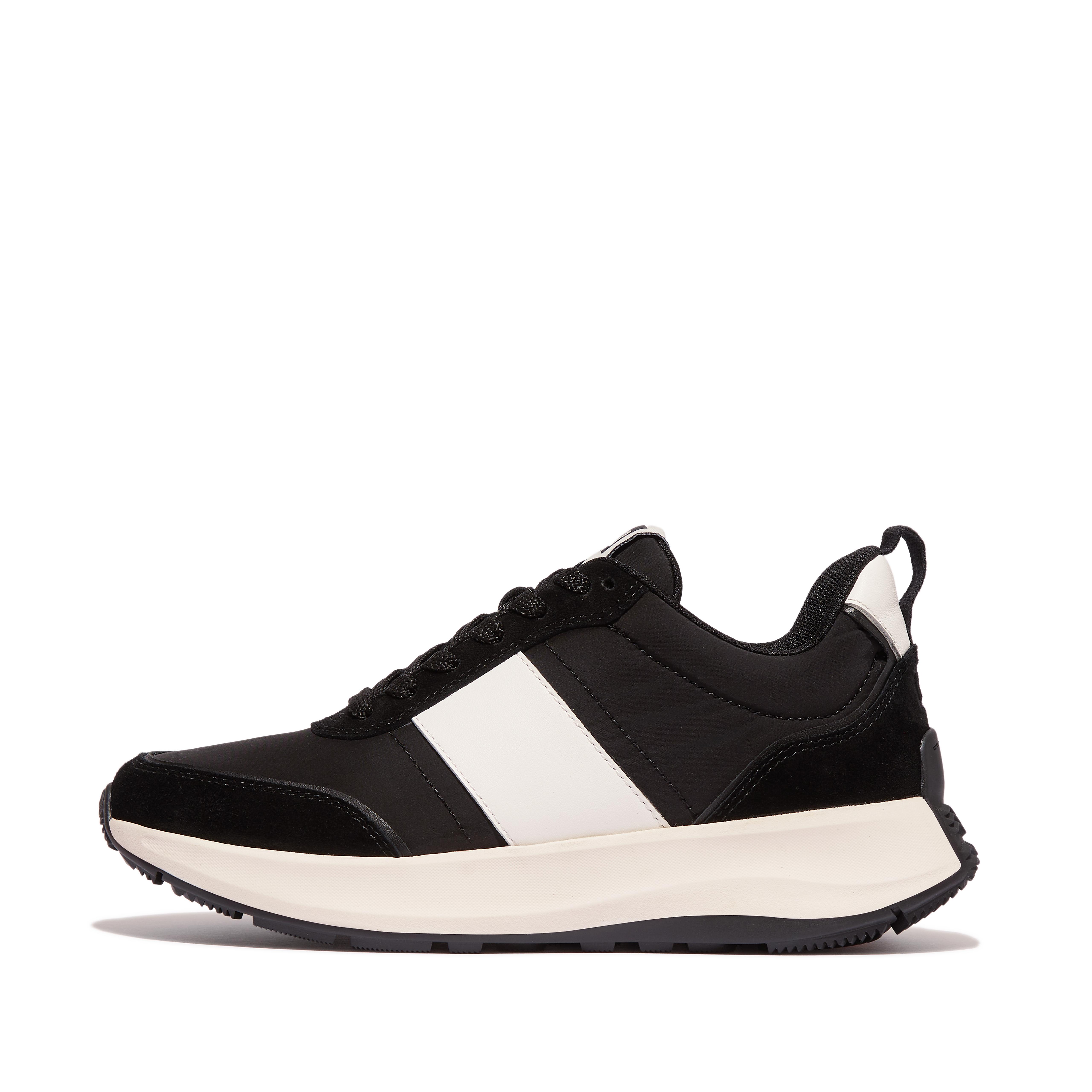 FitFlop F-MODE Flow Fabric/Suede/Leather Flatform Sneakers - Black
