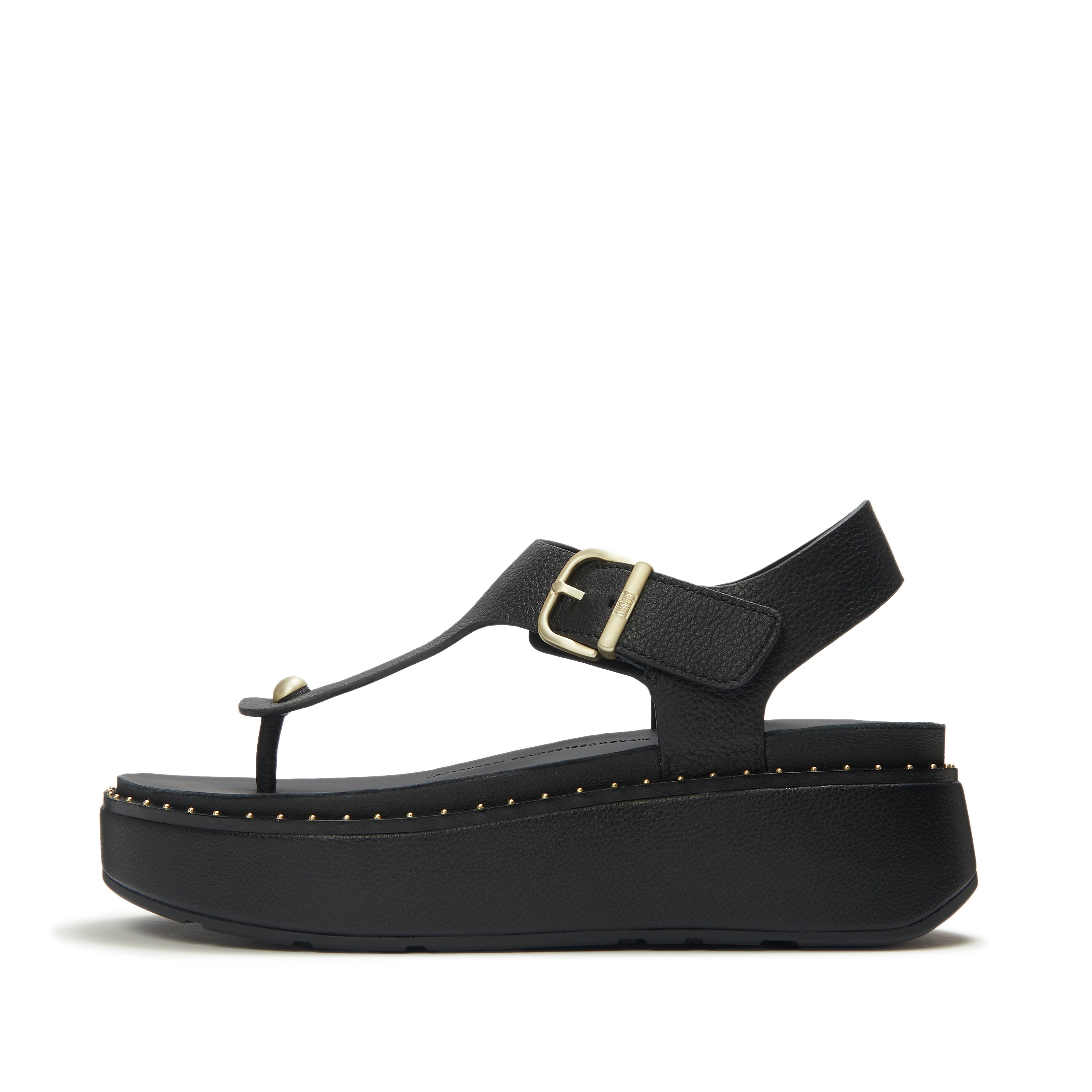 FitFlop GEN-FF Max Buckle Tumbled-Leather Toe-Post Sandals - All Black