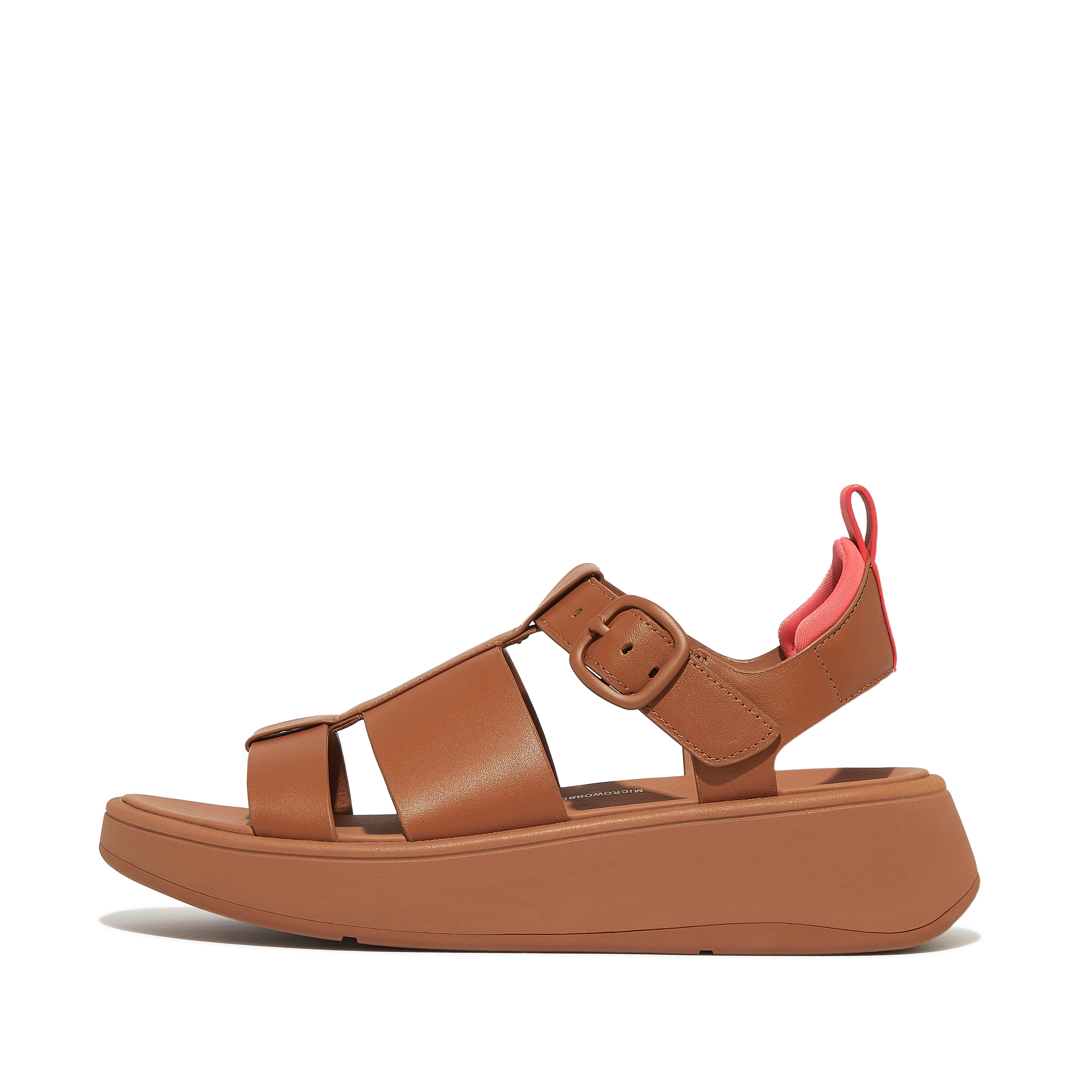 FitFlop F-MODE Leather Flatform Fisherman Sandals - Light Tan/Coral