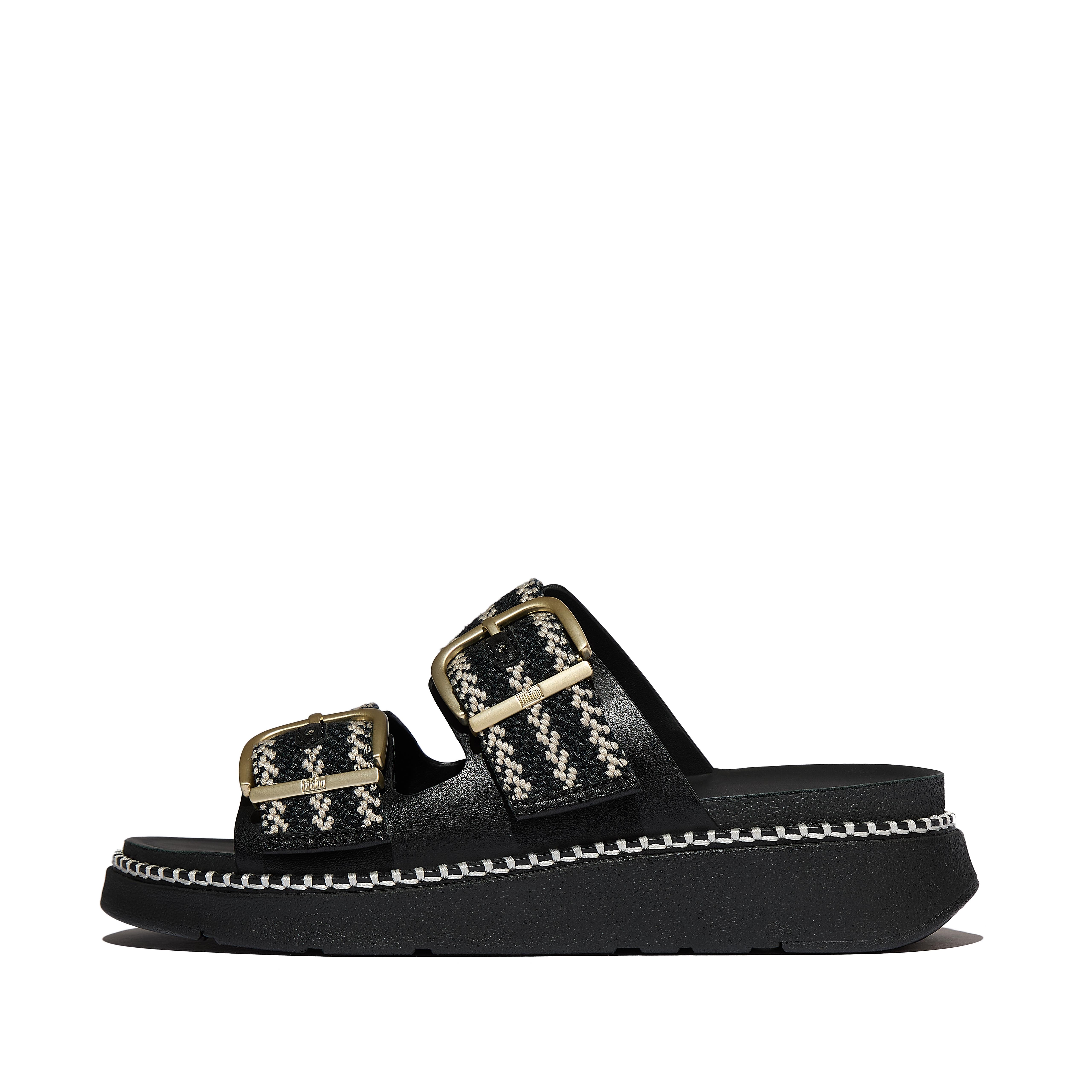 FitFlop GEN-FF Buckle V-Weave Two-Bar Slides - Black