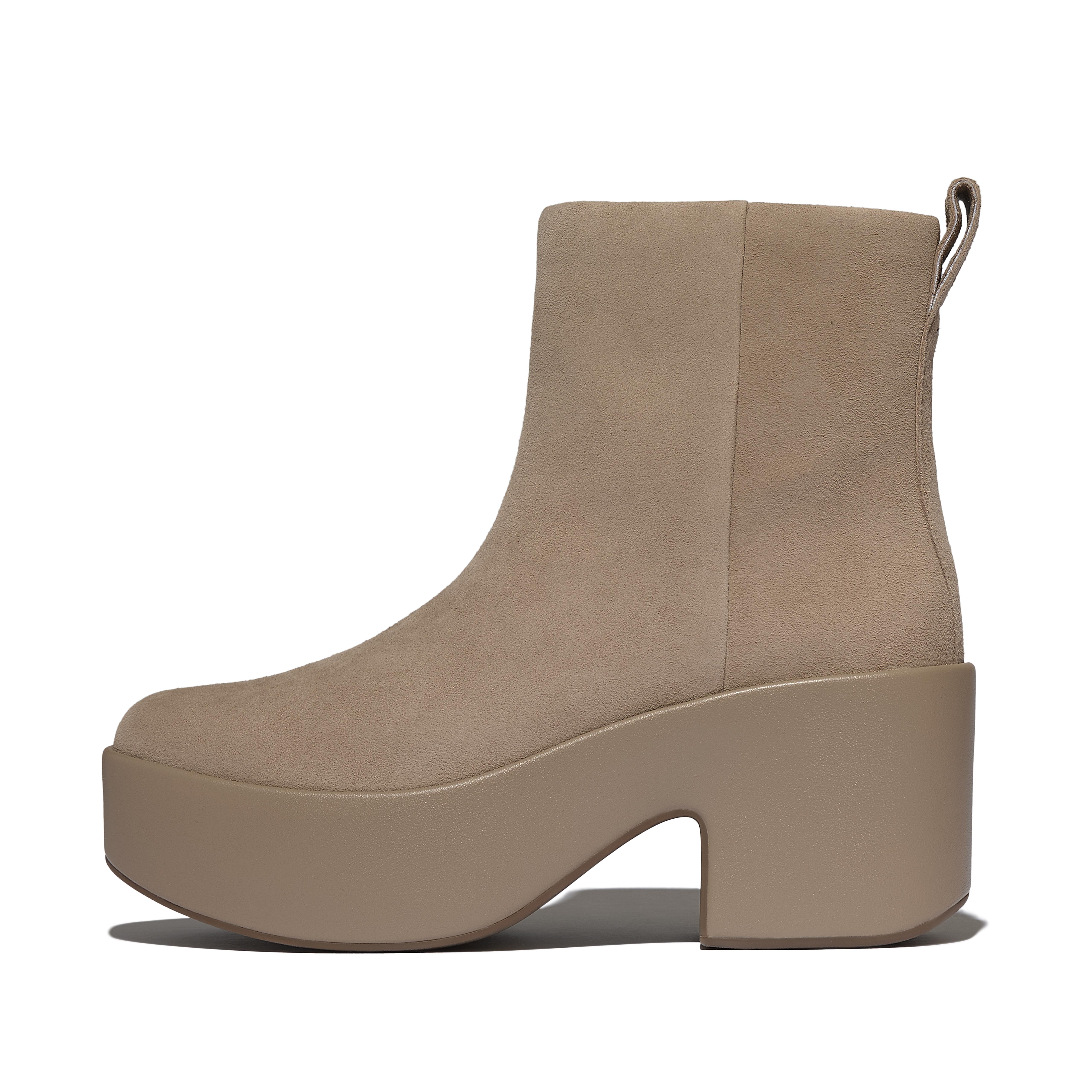 FitFlop PLATFFORMS Suede Heeled Ankle Boots - Taupe