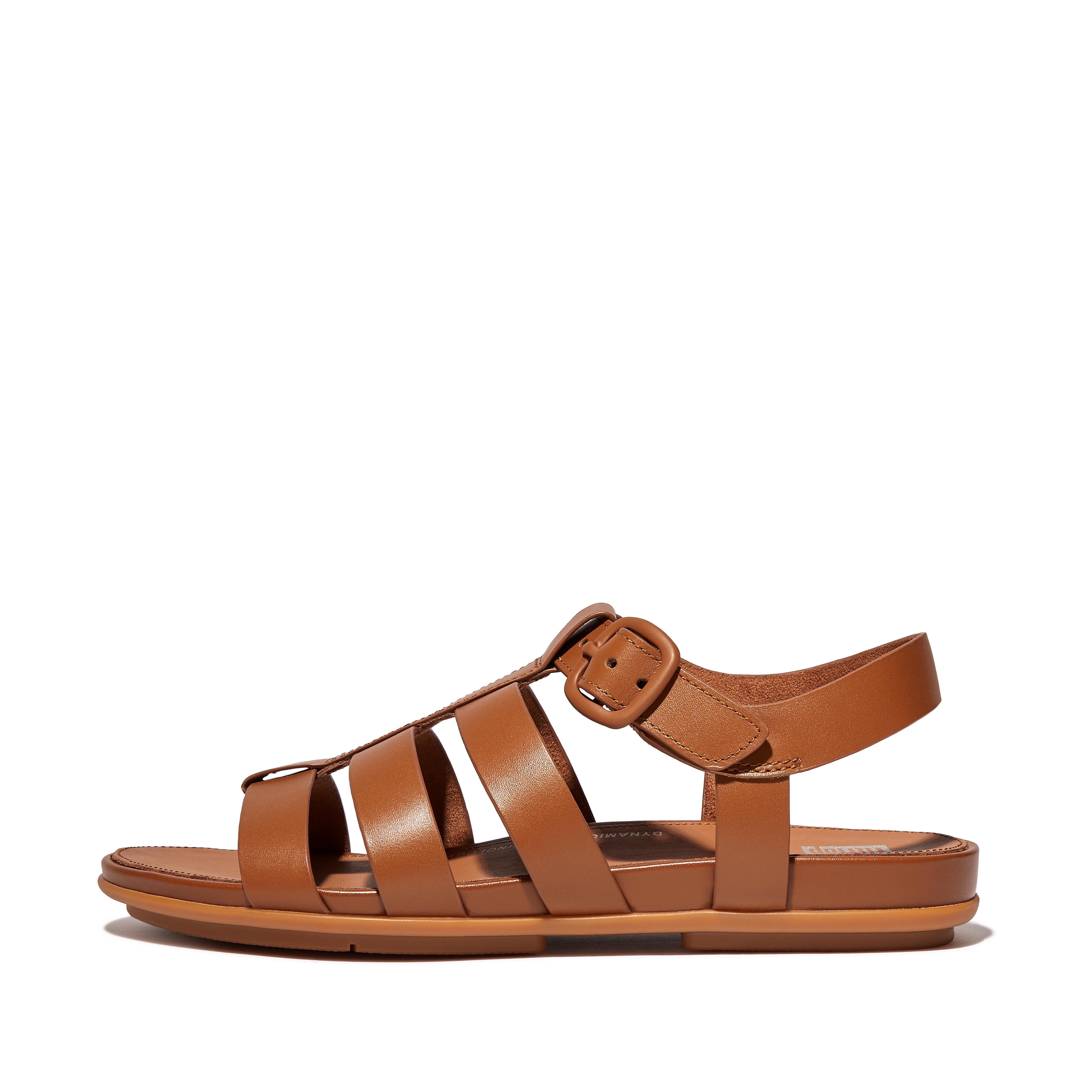 FitFlop GRACIE Matt-Buckle Leather Fisherman Sandals - Light Tan