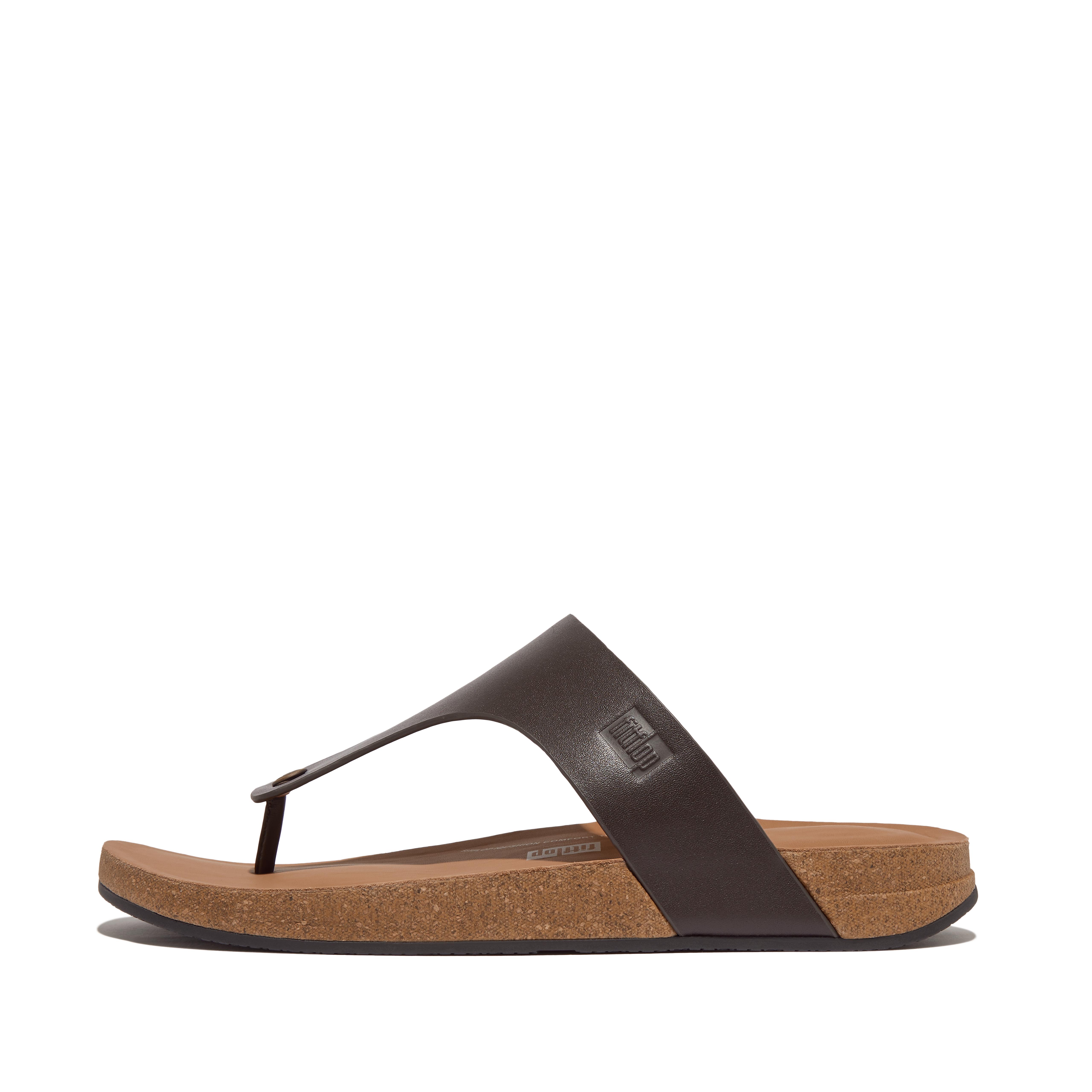 FitFlop IQUSHION Mens Leather Toe-Post Sandals - Brown Mix