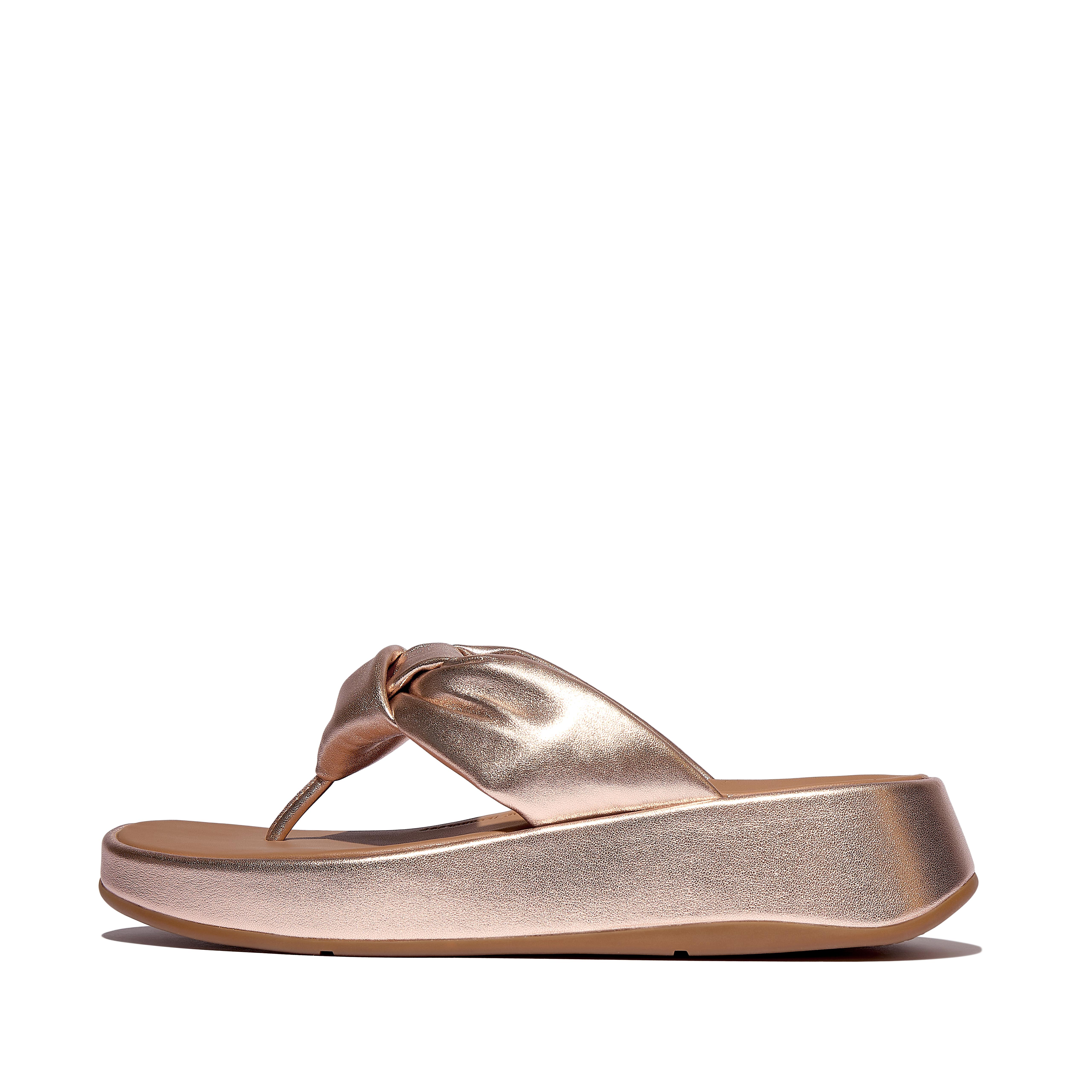 FitFlop F-MODE Knot Soft-Leather Flatform Toe-Post Sandals - Rose Gold