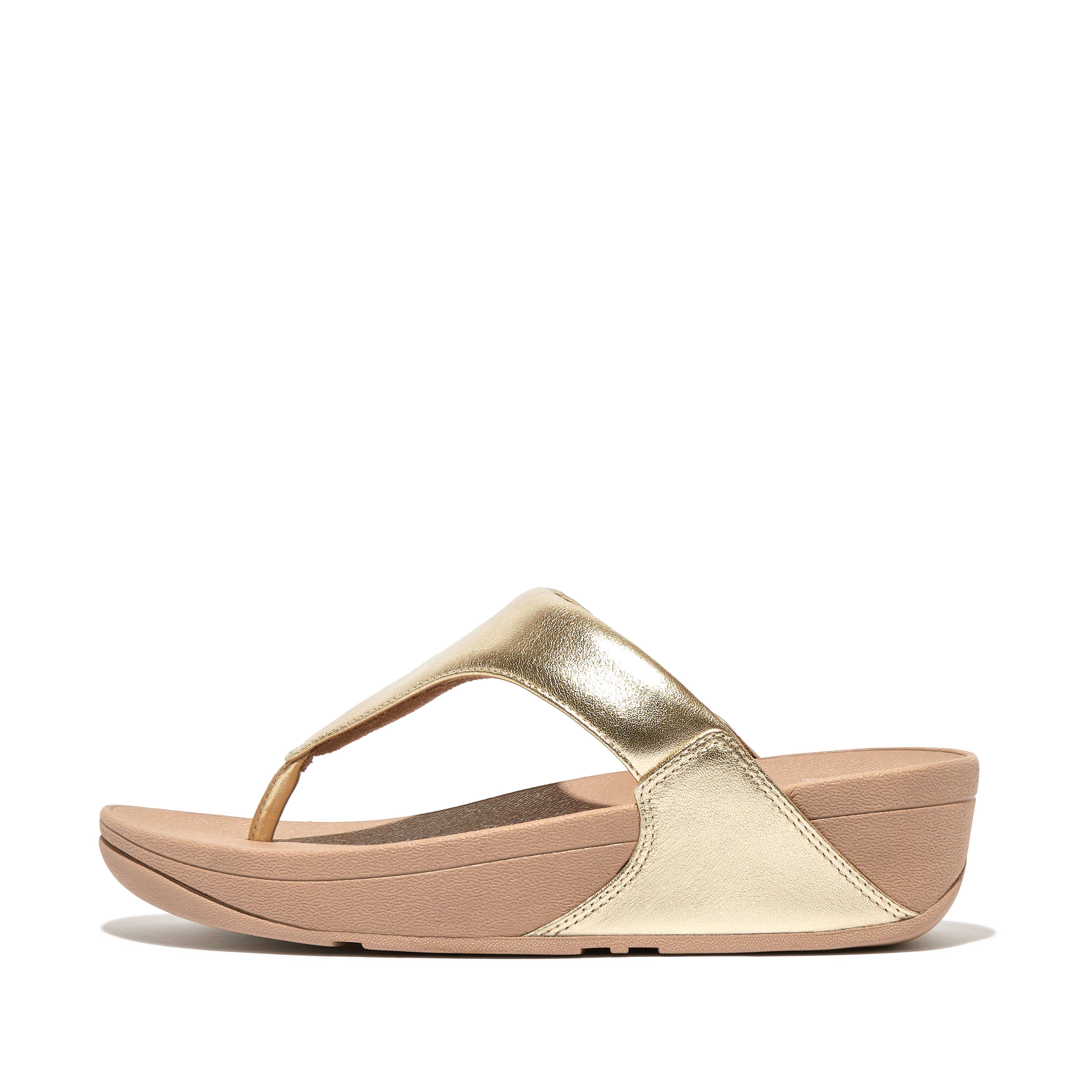 FitFlop LULU Metallic Leather Toe-Post Sandals - Platino