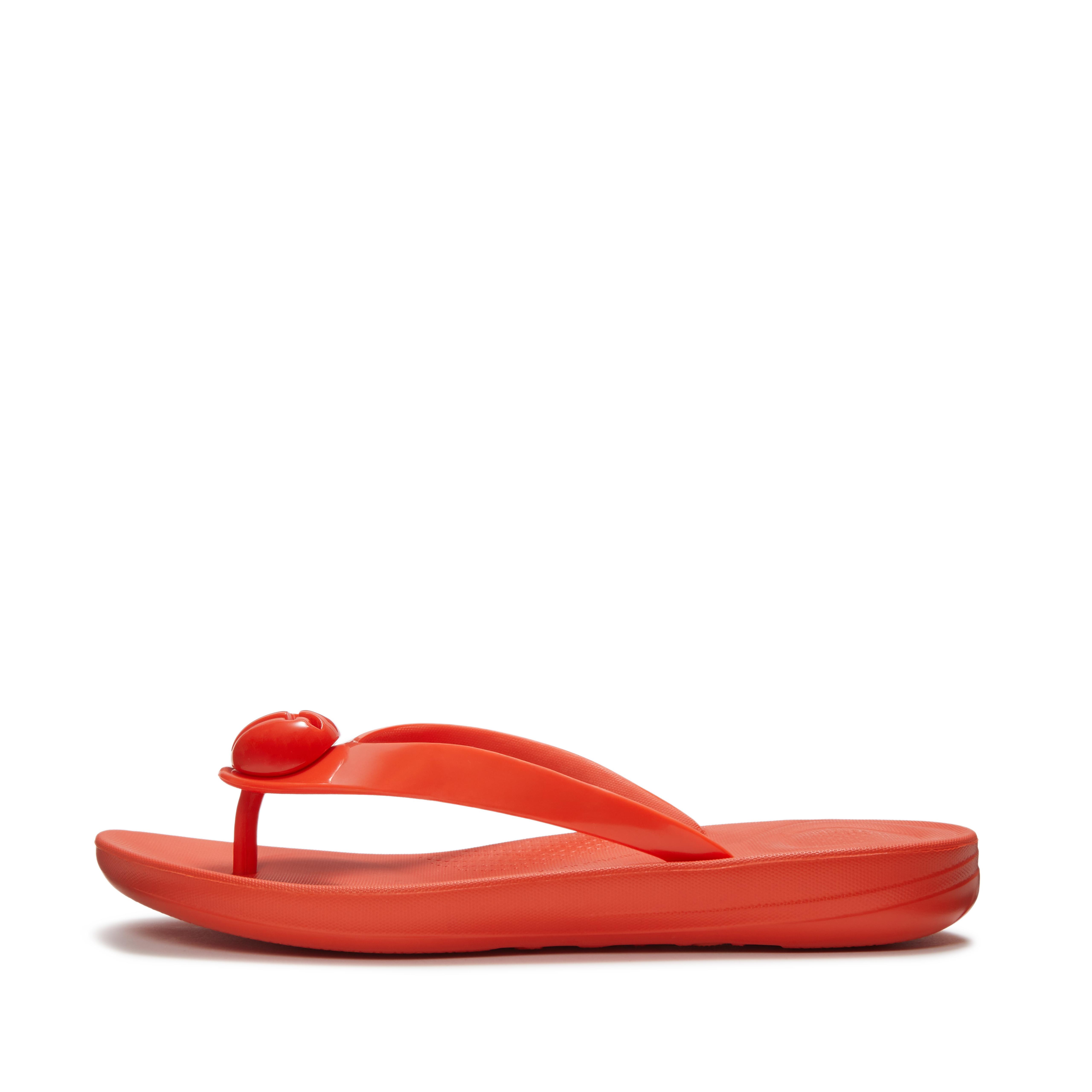FitFlop IQUSHION Glossy-Button Flip-Flops - Cherry Tomato