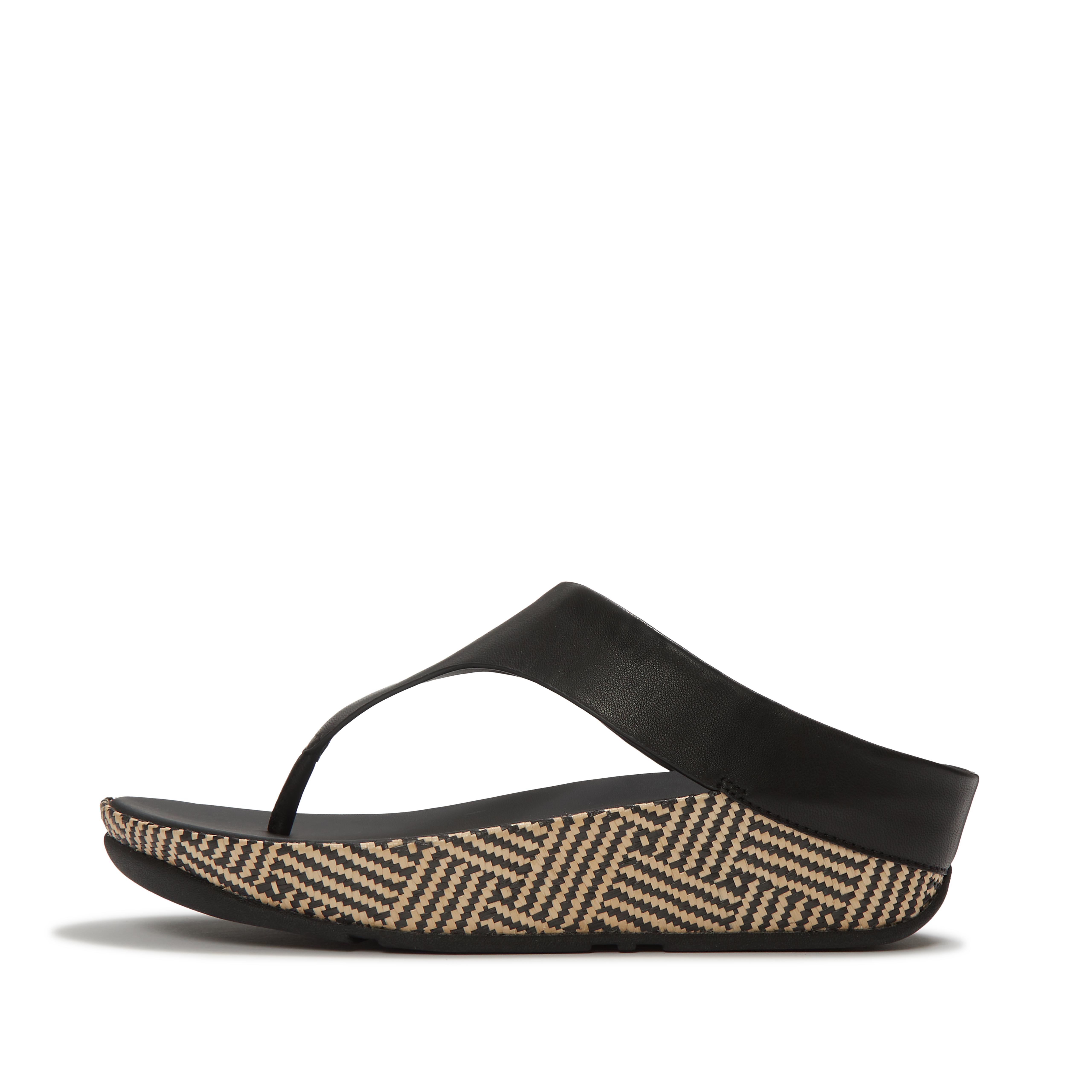 FitFlop LULU Lux Graphic-Weave Leather Toe-Post Sandals - Black