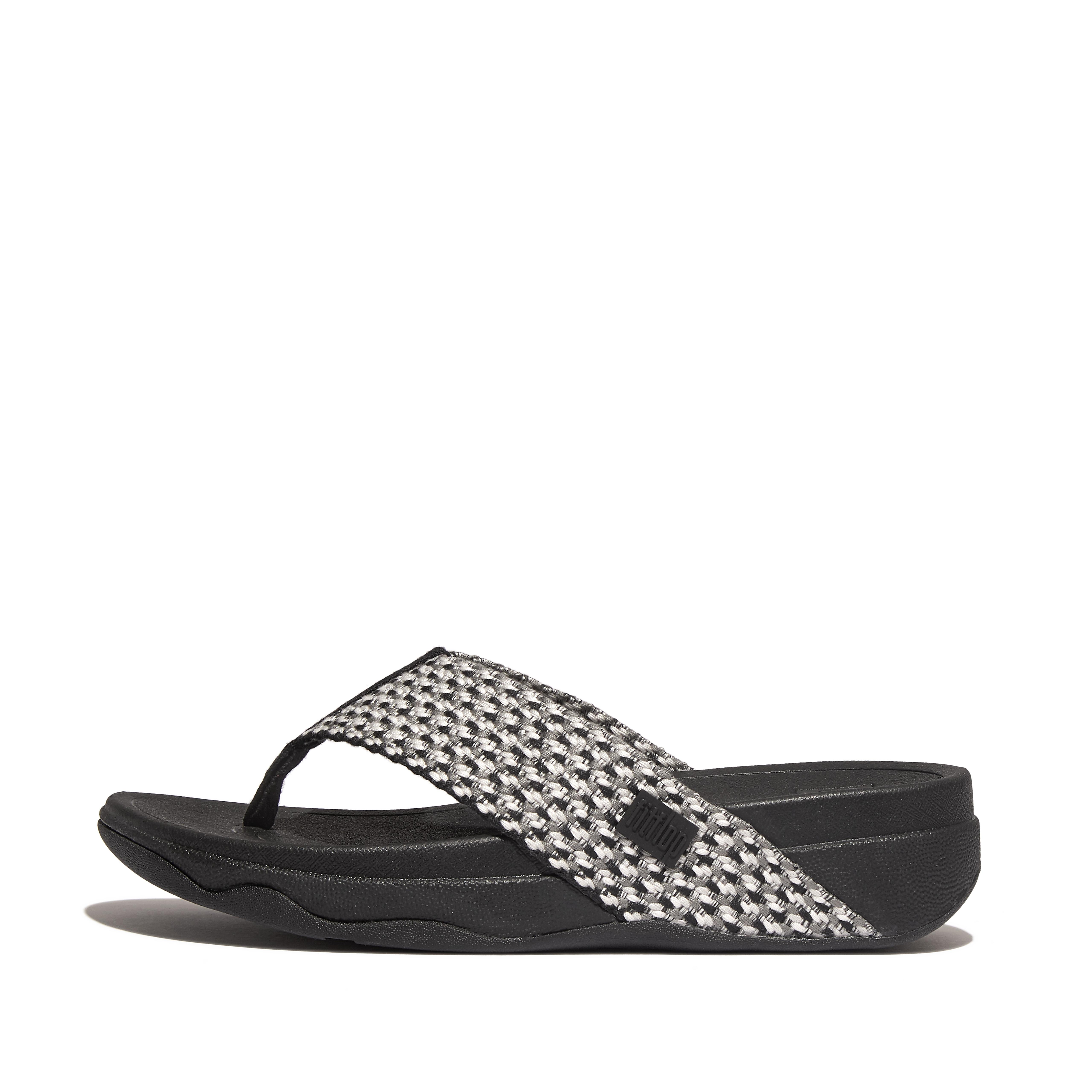 FitFlop SURFA Multi-Tone Webbing Toe-Post Sandals - Black