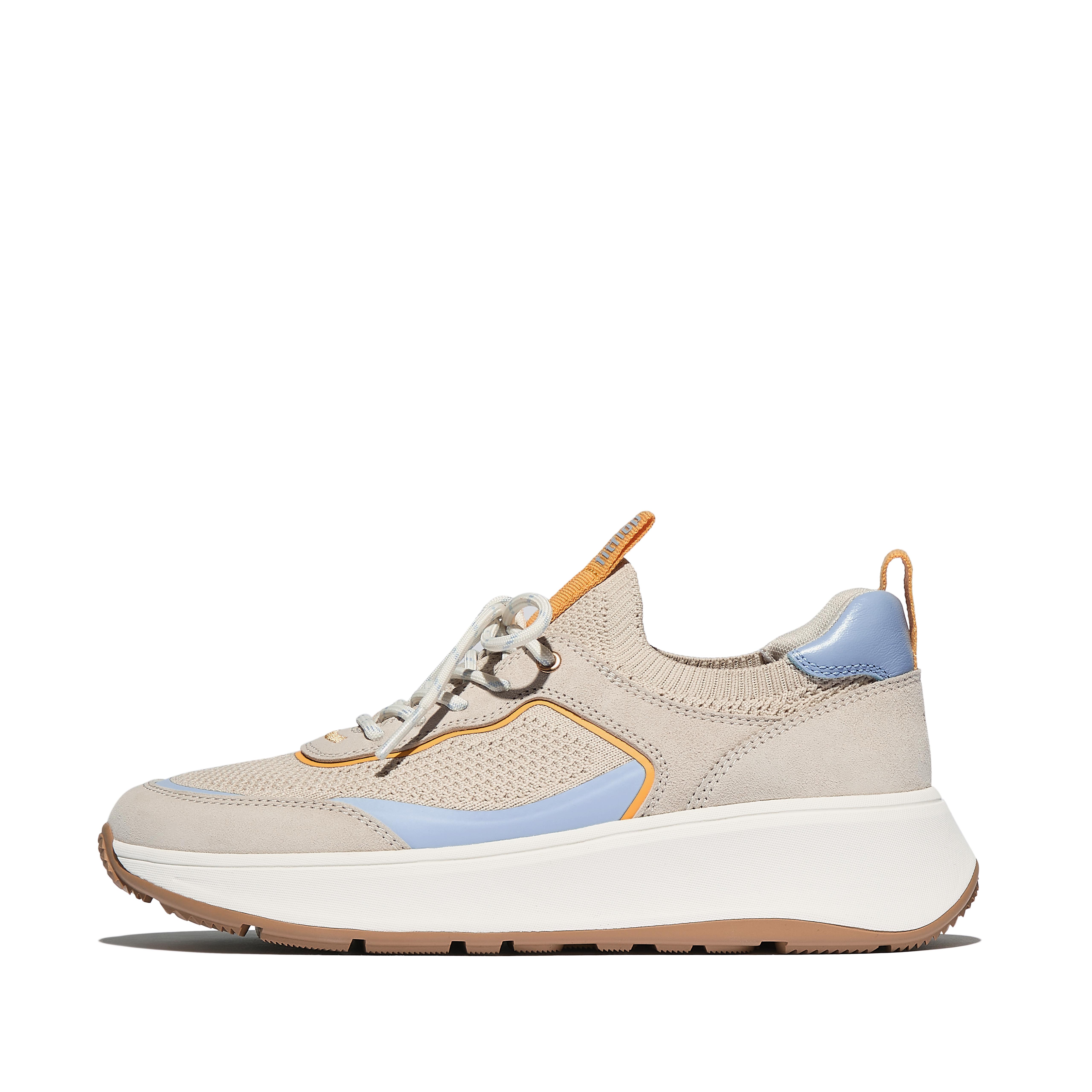 FitFlop F-MODE Knit/Suede Flatform Pull-On Sneakers - Paris Beige Mix