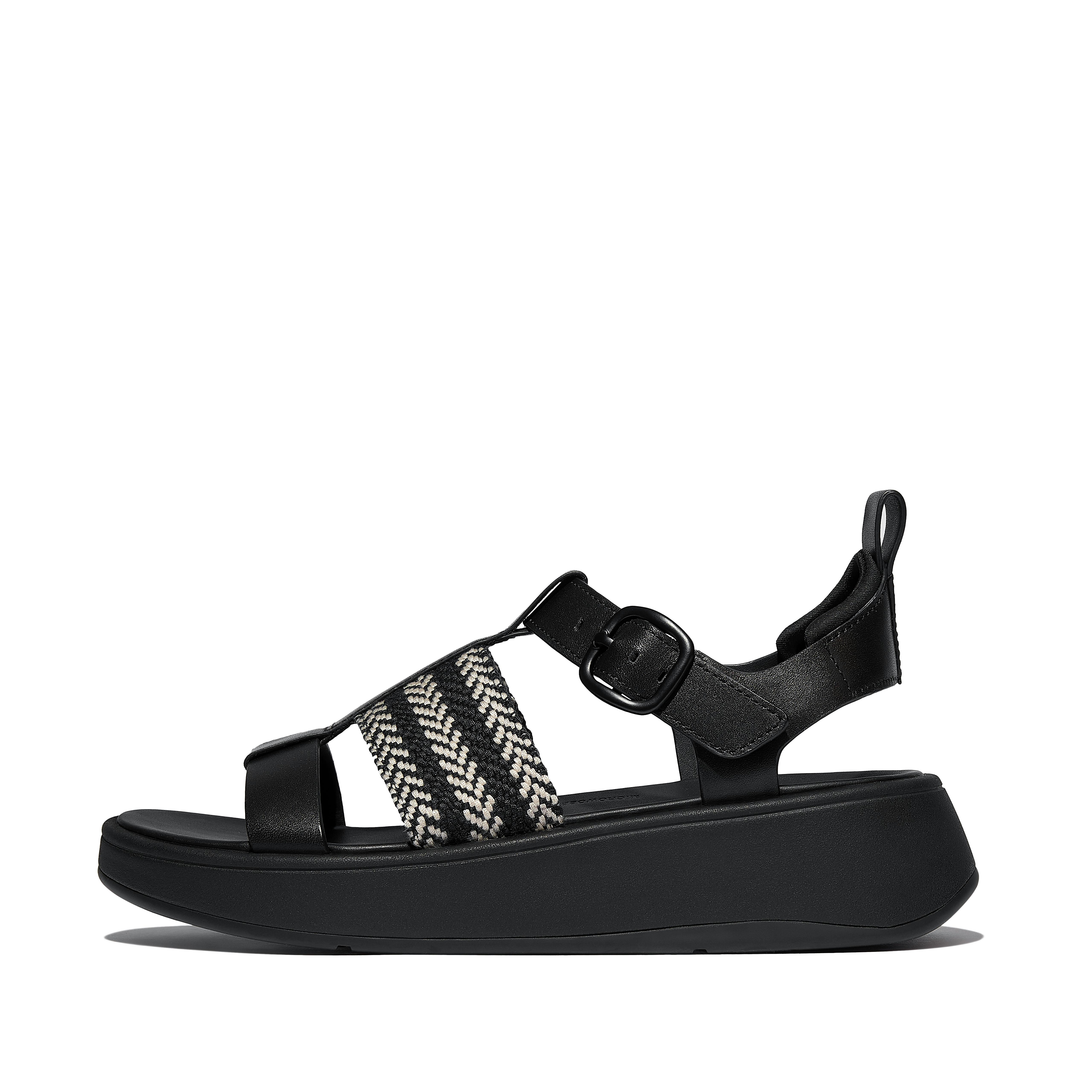 FitFlop F-MODE Weave/Leather Fisherman Sandals - Black Mix