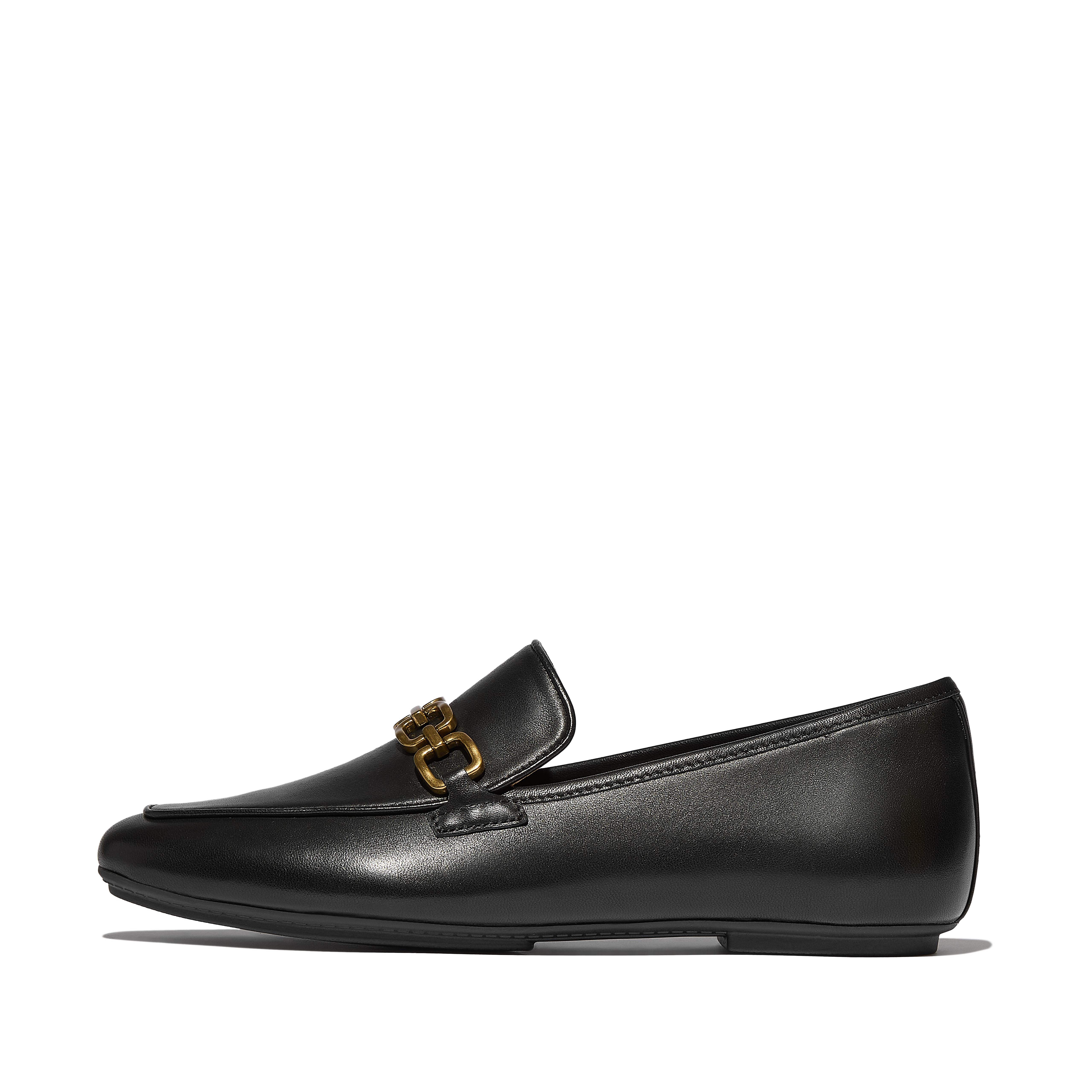 FitFlop DELICATO Square-Chain Soft Leather Loafers - Black