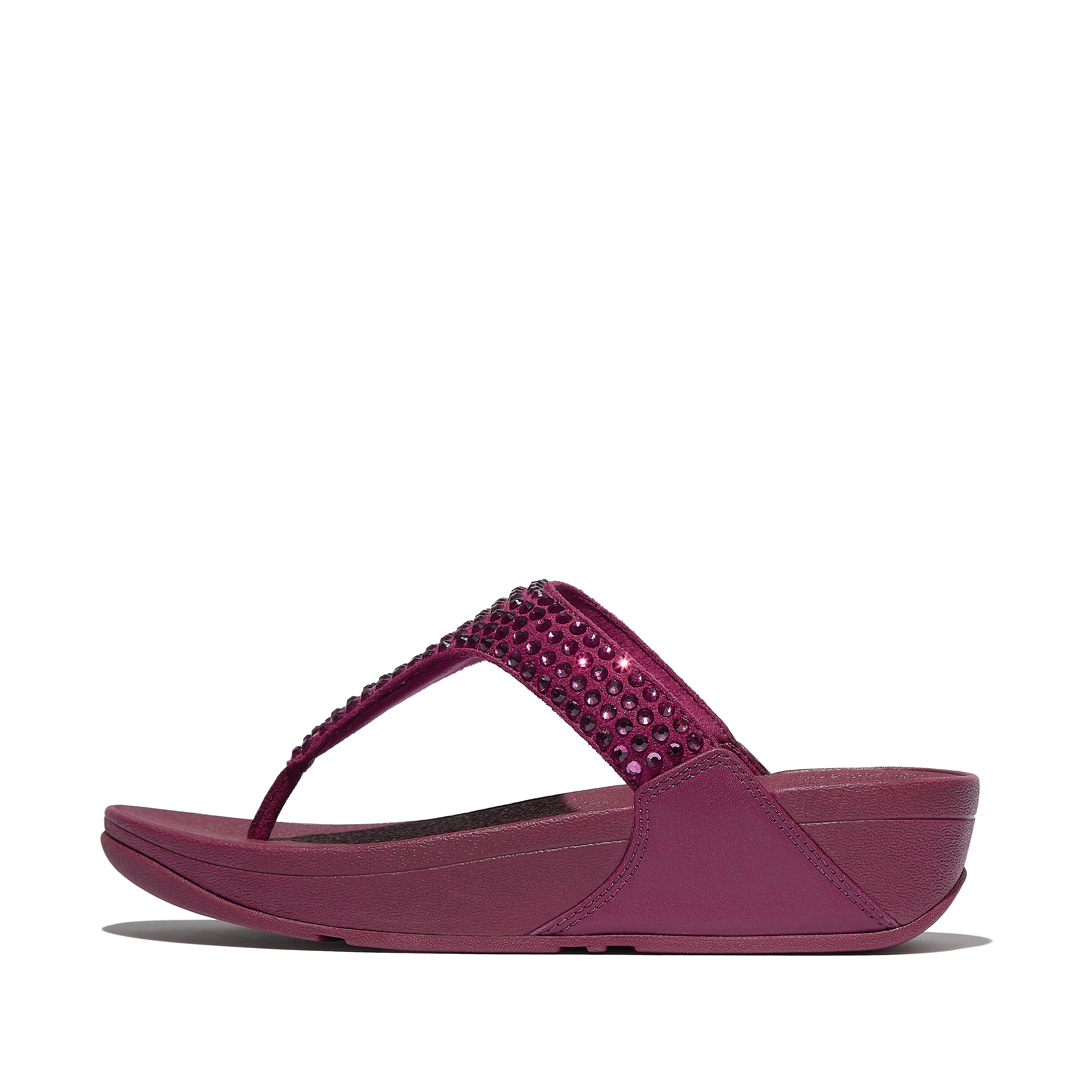 FitFlop LULU Maxi-Crystal Toe-Post Sandals - Ruby