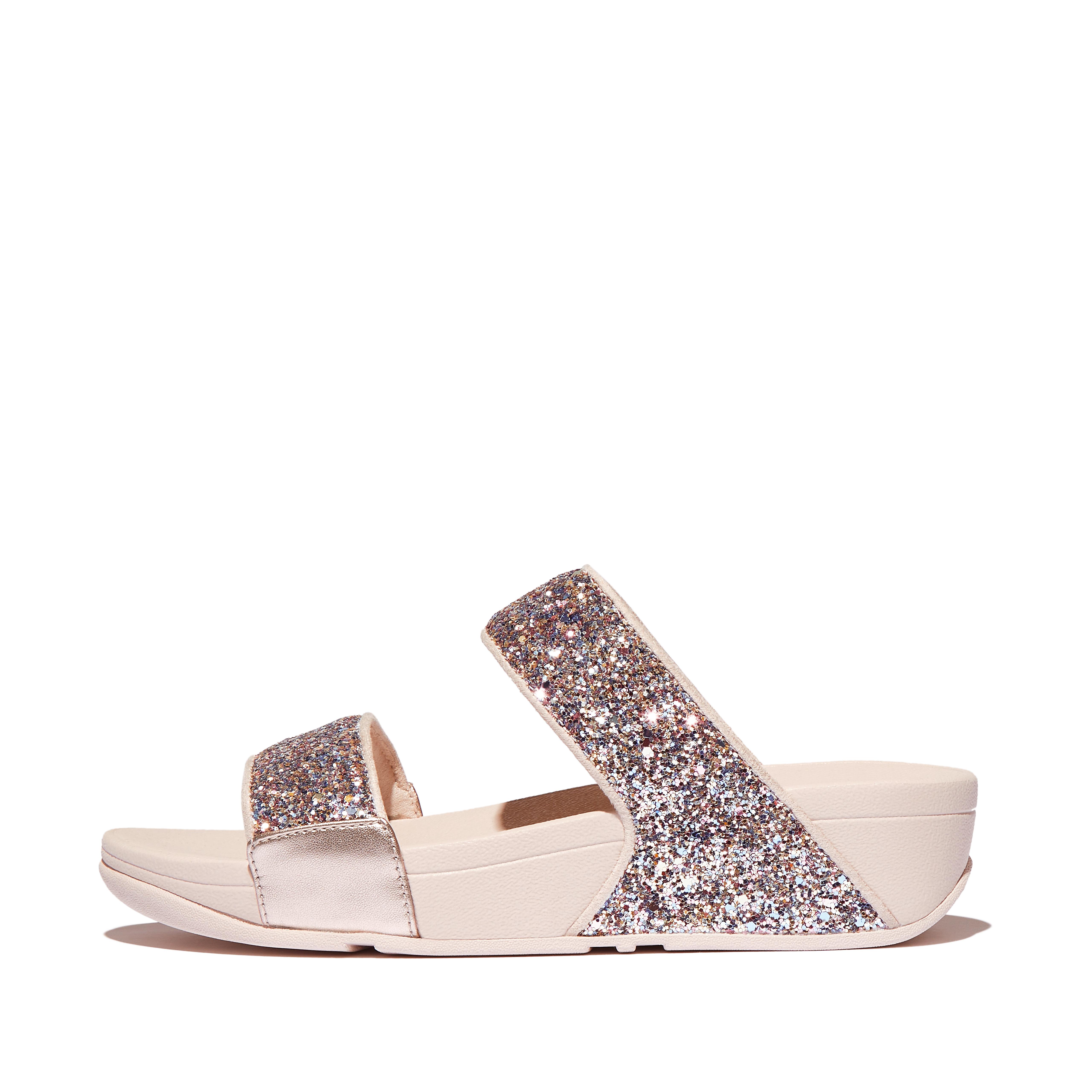 FitFlop LULU Multi-Tonal Glitter Slides - Beige Mix