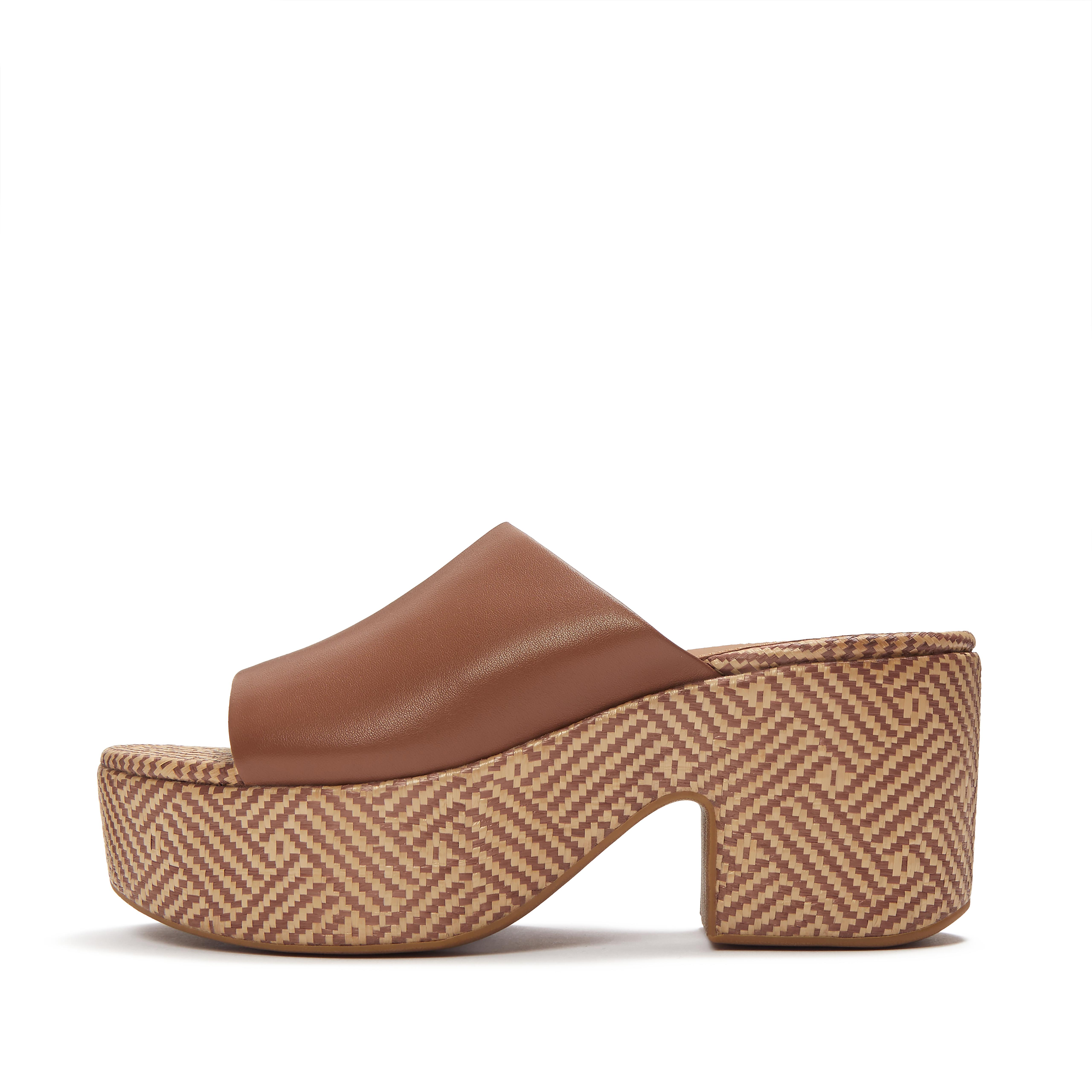 FitFlop PLATFFORMS Graphic-Weave Leather Heeled Slides - Deep tan