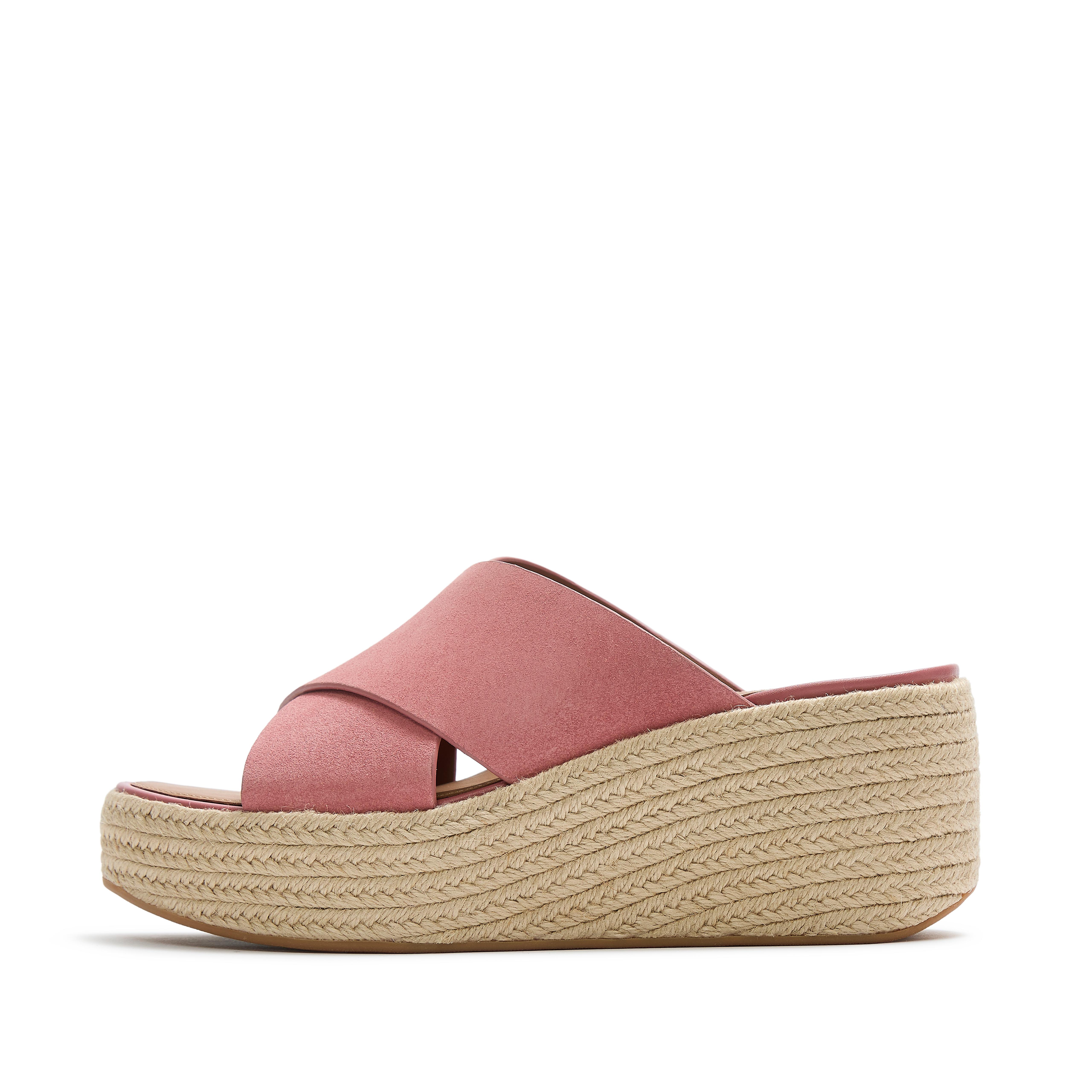 FitFlop PLATFFORMS Espadrille Suede Wedge Cross Slides - Rust Rose