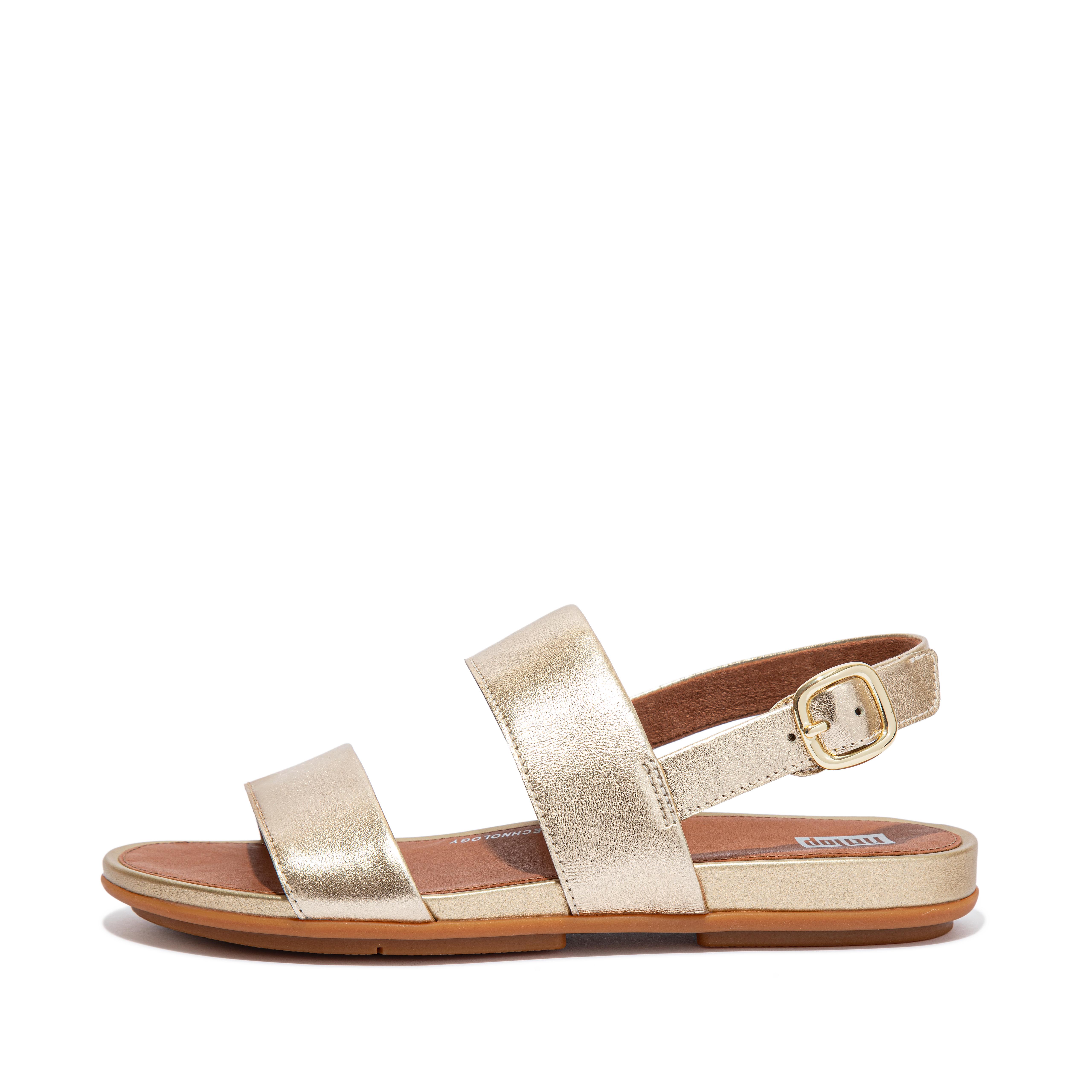 FitFlop GRACIE Metallic Leather Back-Strap Sandals - Platino