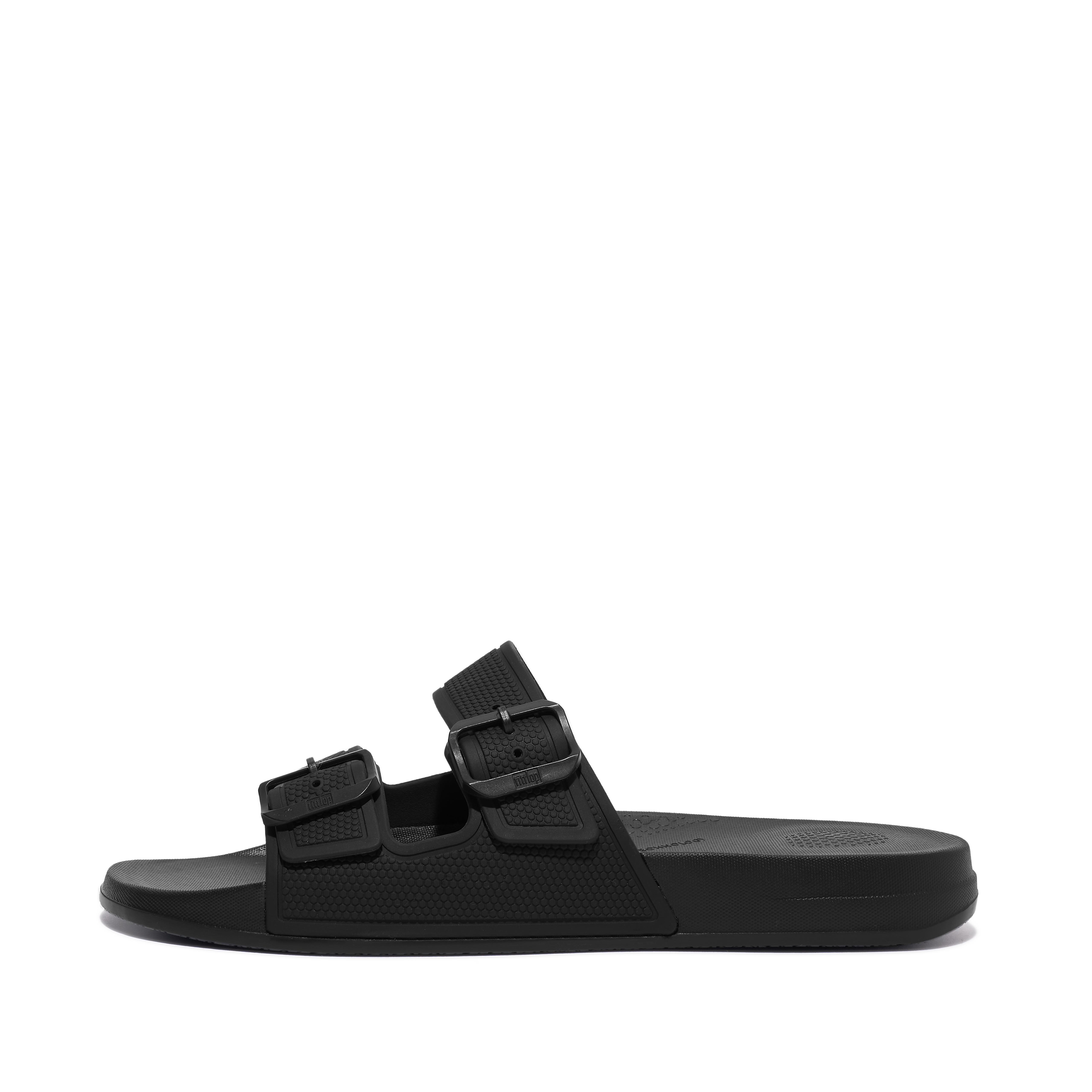 FitFlop iQUSHION Mens Two-Bar Buckle Slides - Black