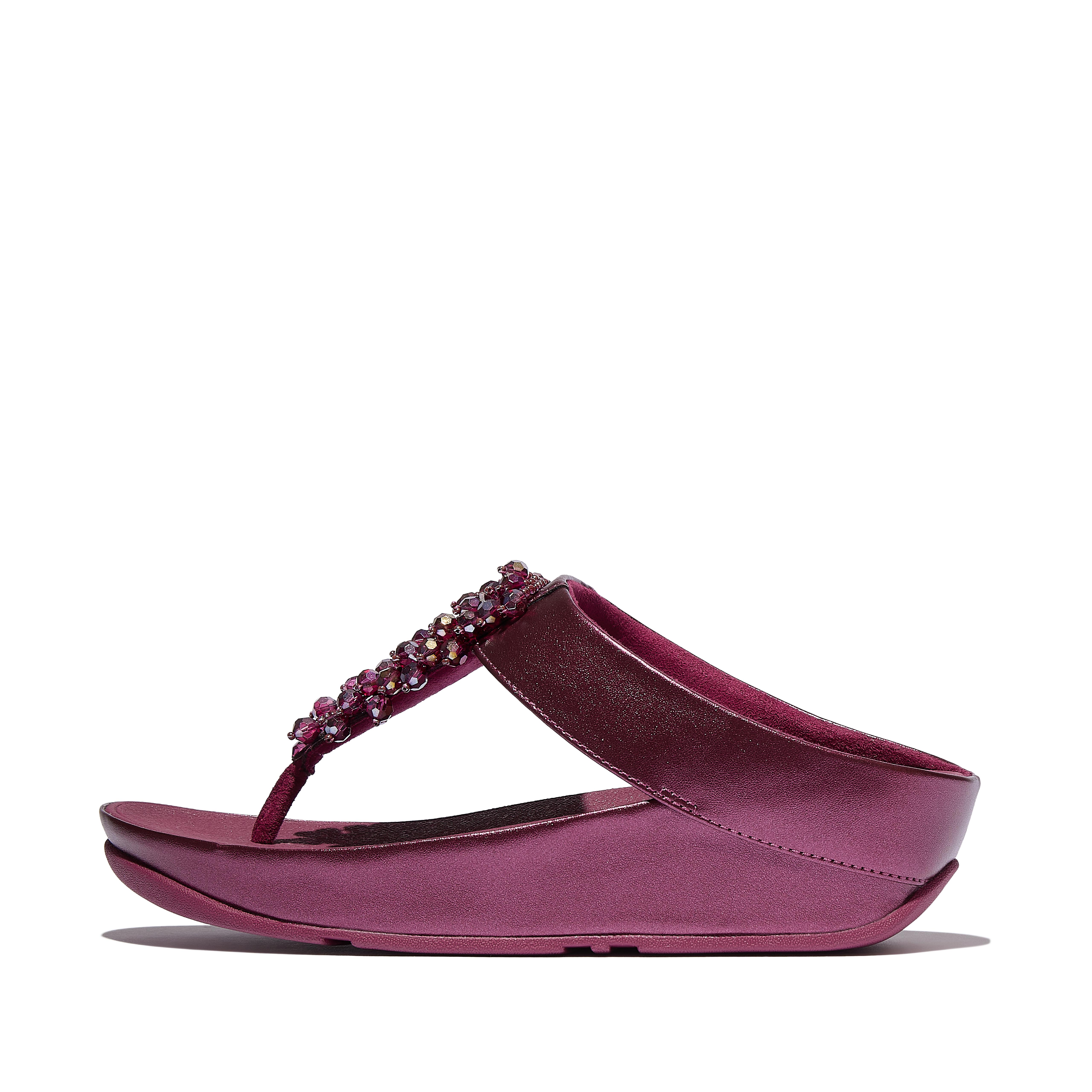 FitFlop RUMBA Metallic Beaded Toe-Post Sandals - Ruby