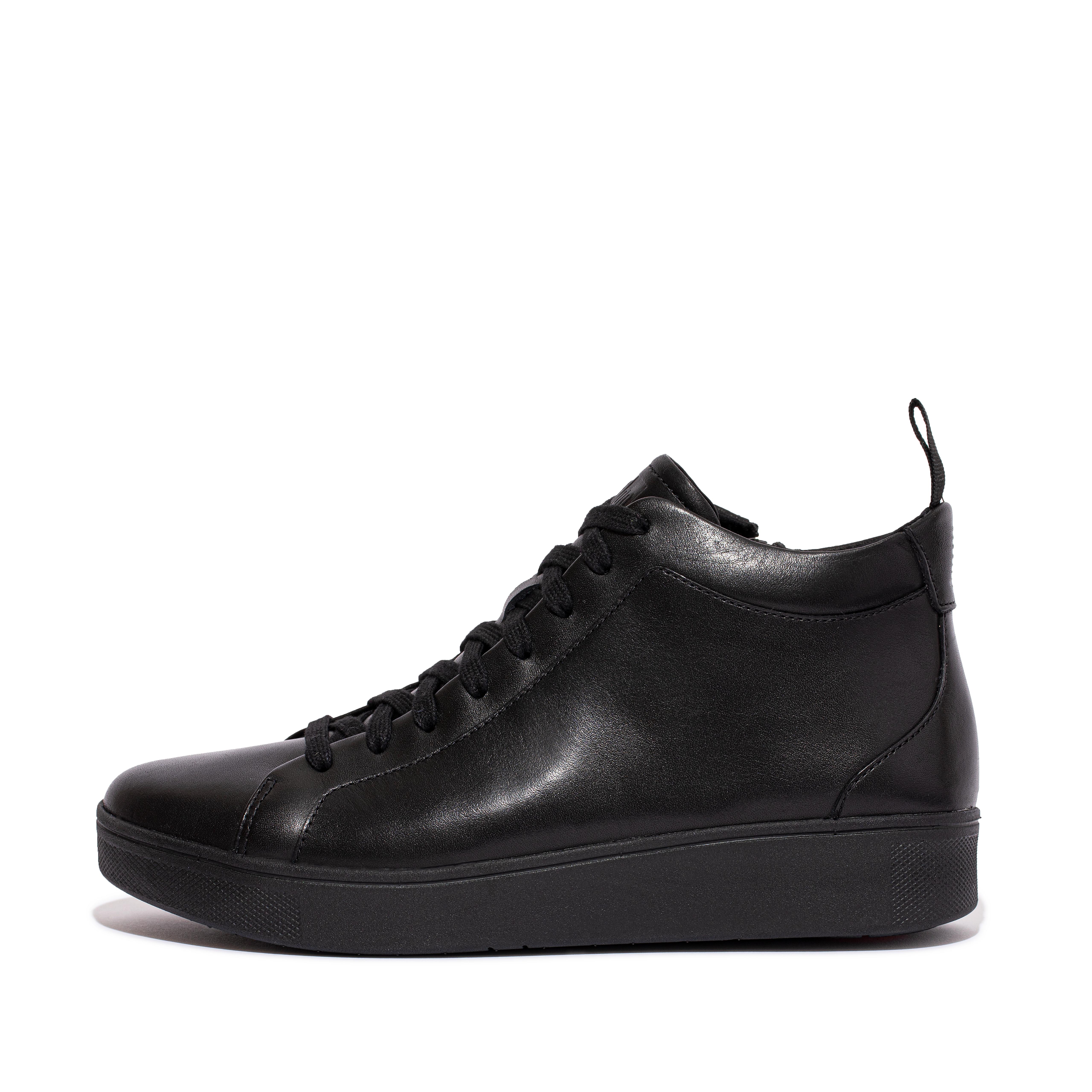 FitFlop RALLY Leather High-Top Sneakers - All Black