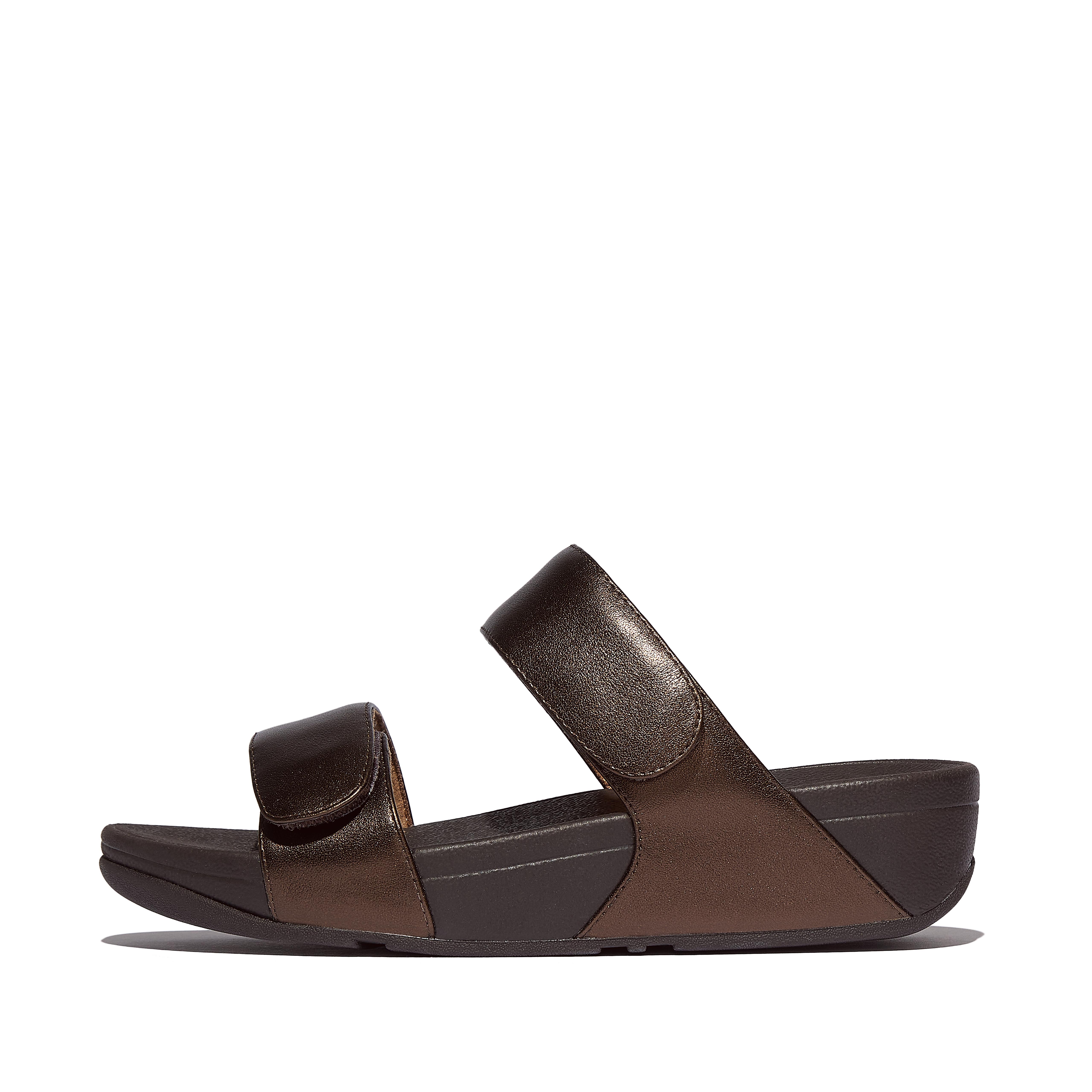FitFlop LULU Adjustable Metallic-Leather Slides - Summer Bronze
