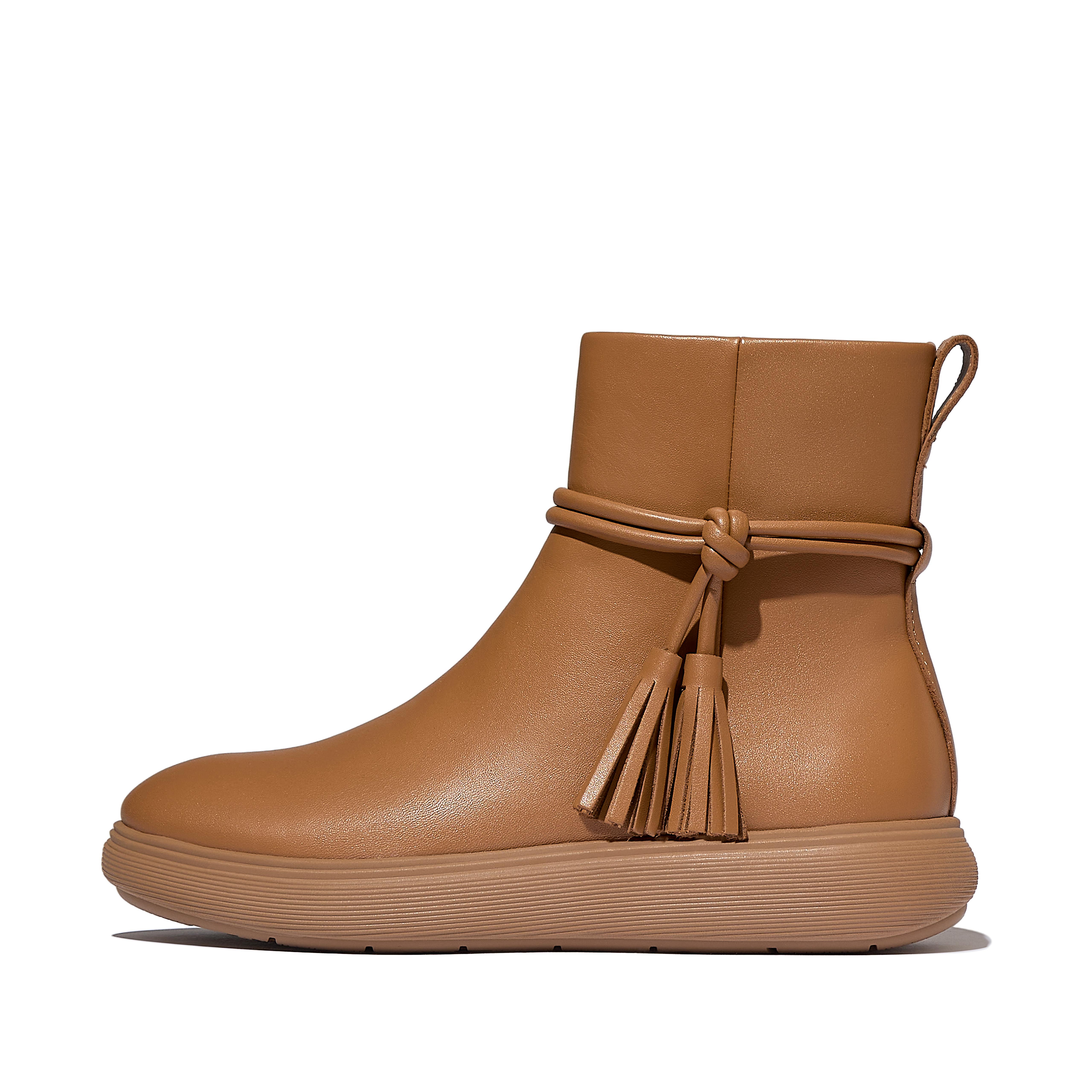 FitFlop iQ-COMFF Tassel Leather Short Boots - Desert Tan