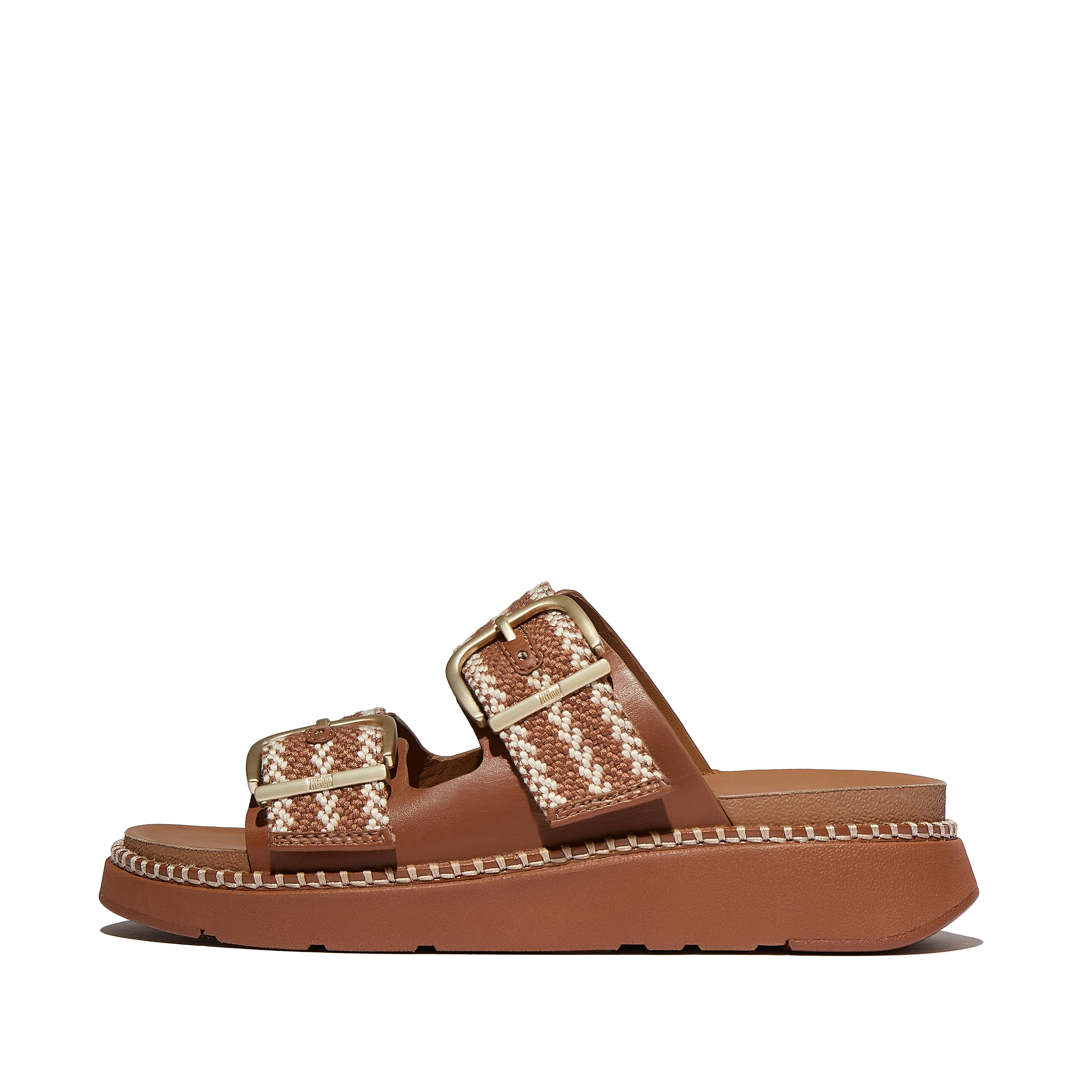 FitFlop GEN-FF Buckle V-Weave Two-Bar Slides - Deep tan