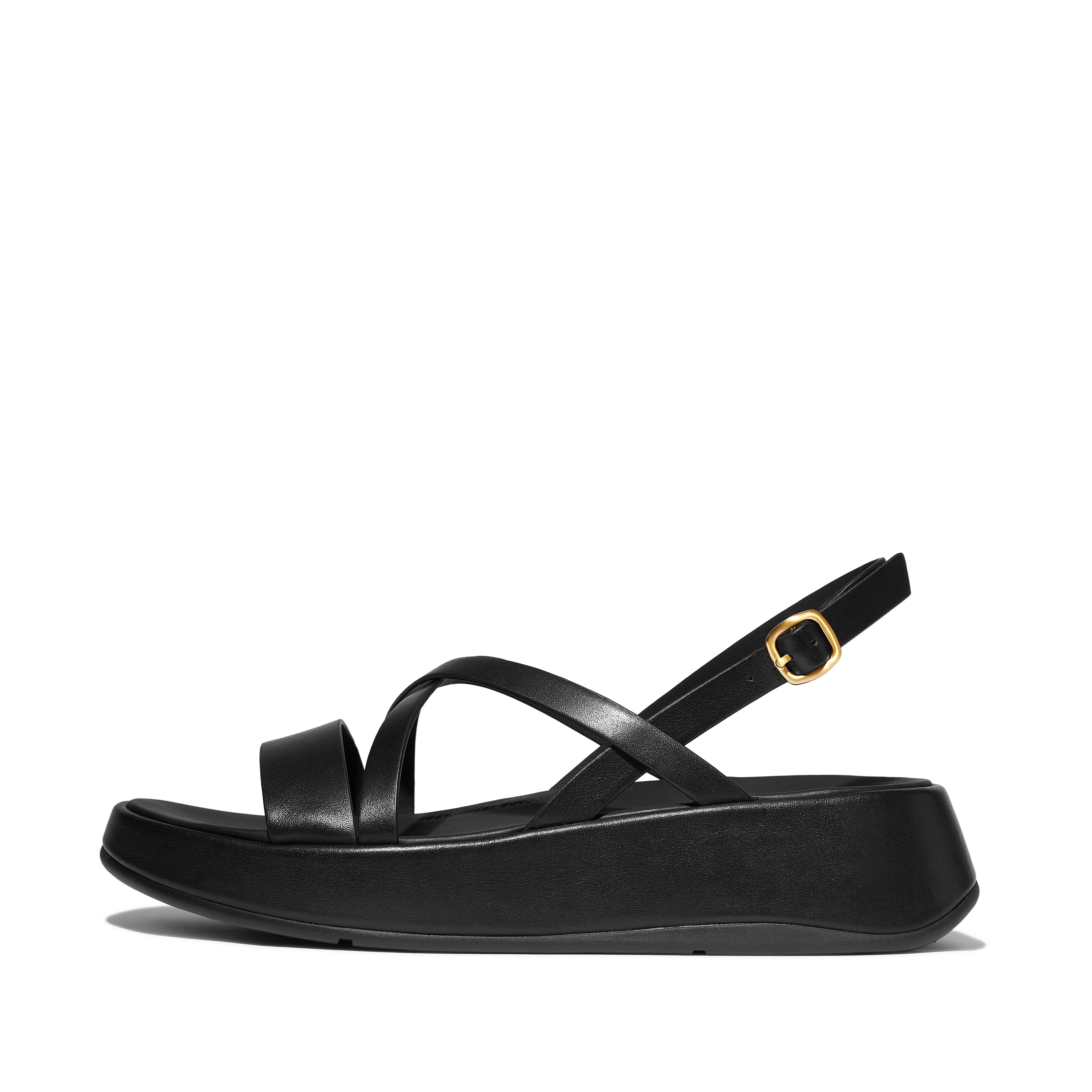 FitFlop F-MODE Leather Strappy Back-Strap Sandals - All Black