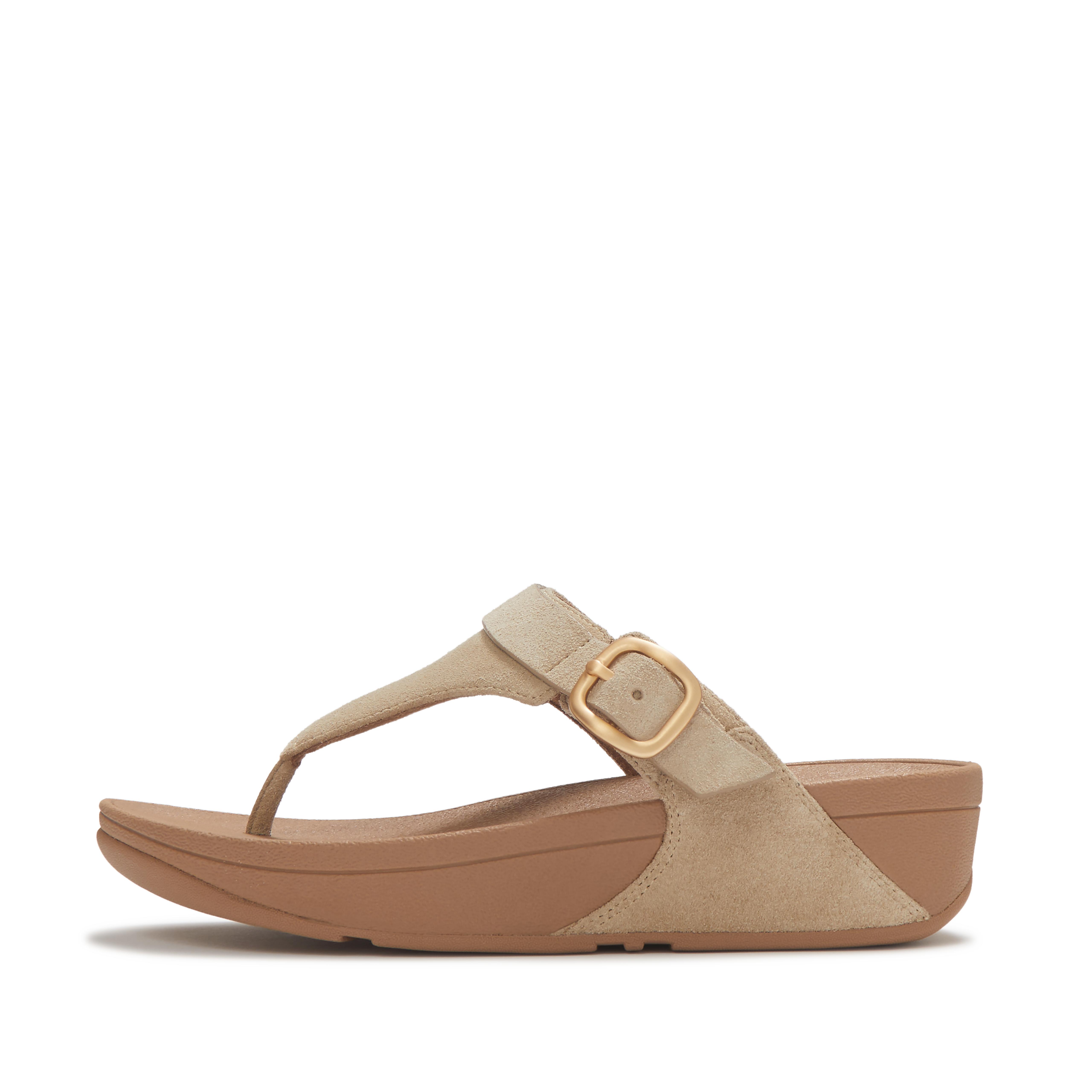 FitFlop LULU Buckle Suede Toe-Post Sandals - Cappuccino
