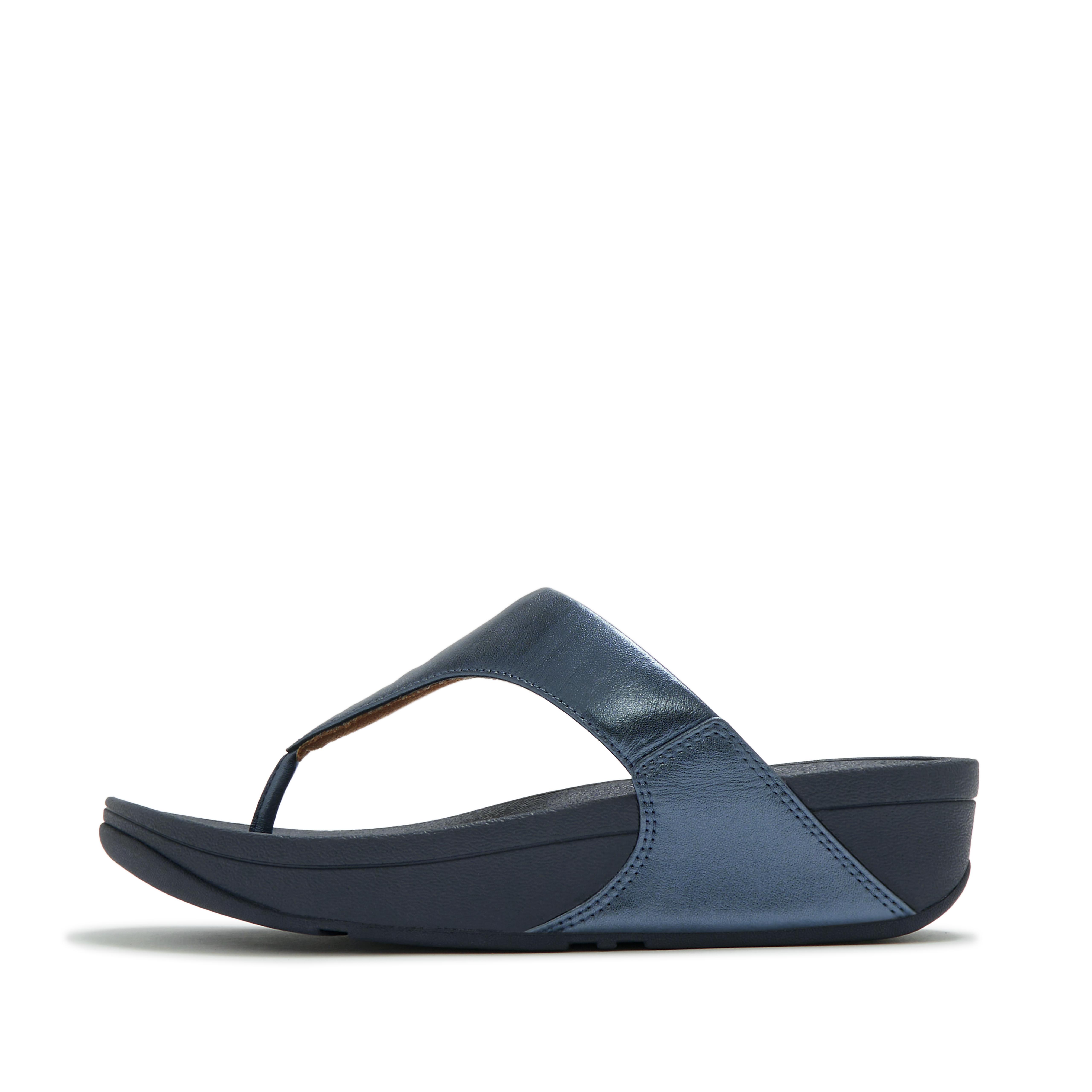 FitFlop LULU Metallic-Leather Toe-Post Sandals - Metallic Blue