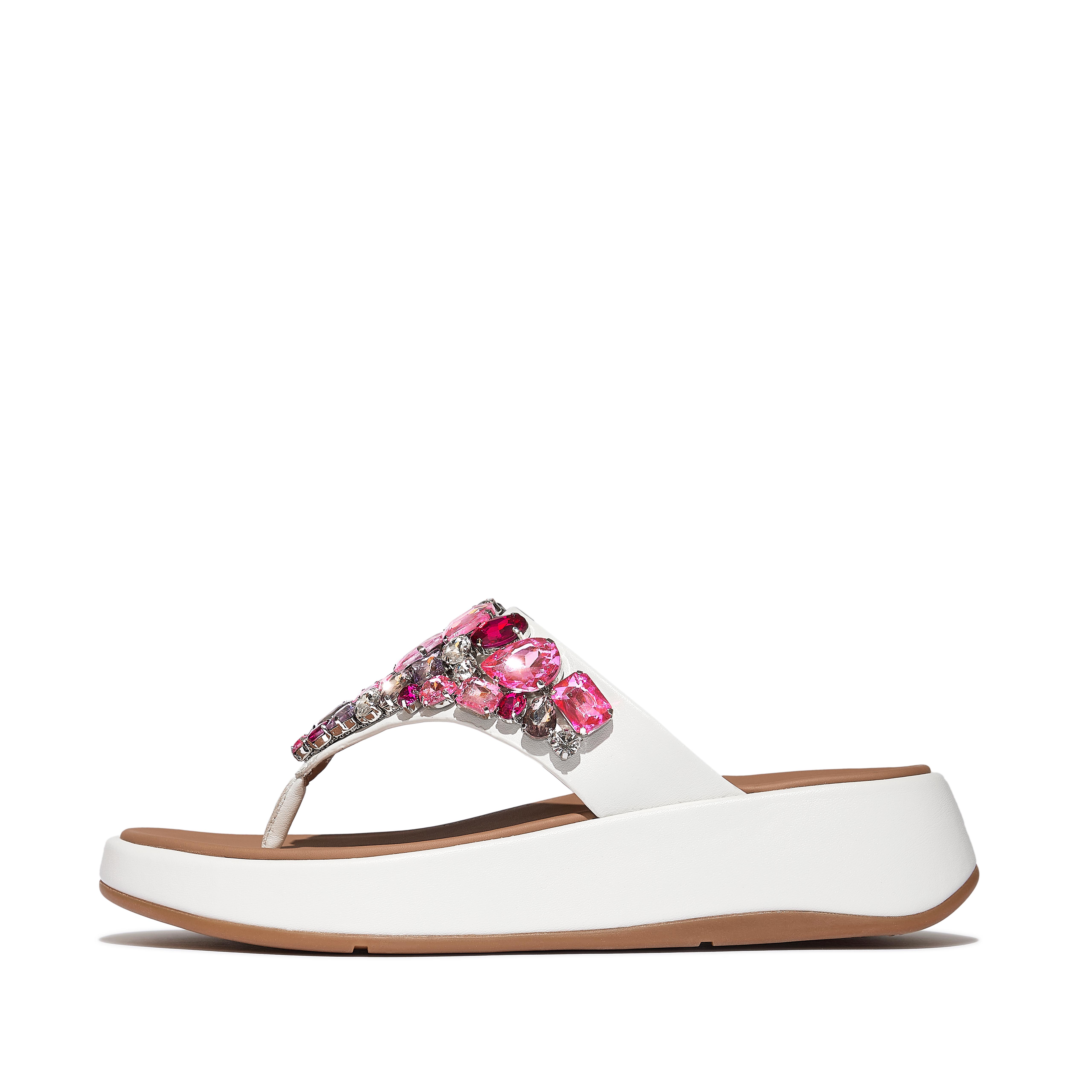 FitFlop F-MODE Jewel-Deluxe Leather Flatform Toe-Post Sandals - Wild Raspberry