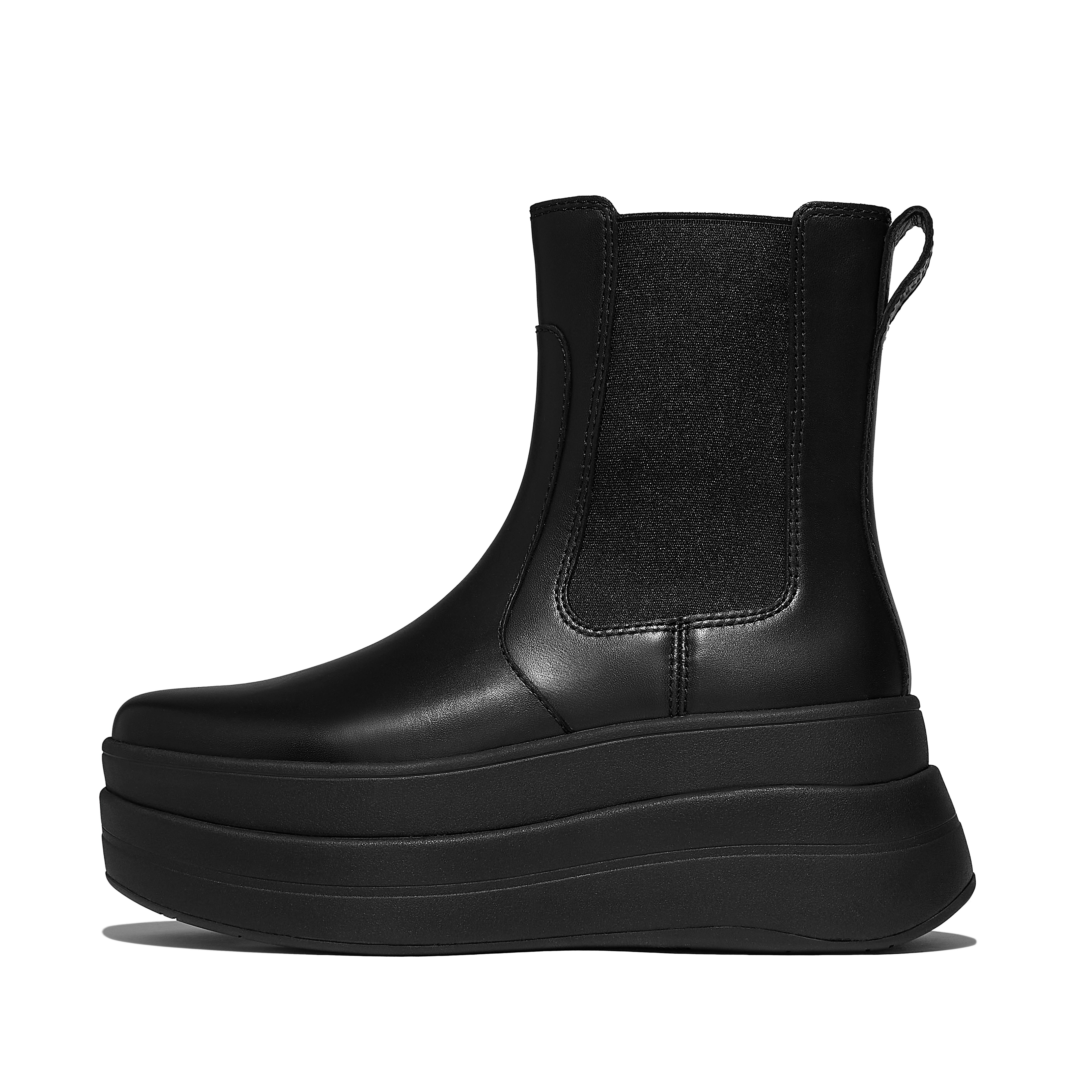 FitFlop F-MODE Stack Leather Chelsea Boots - All Black