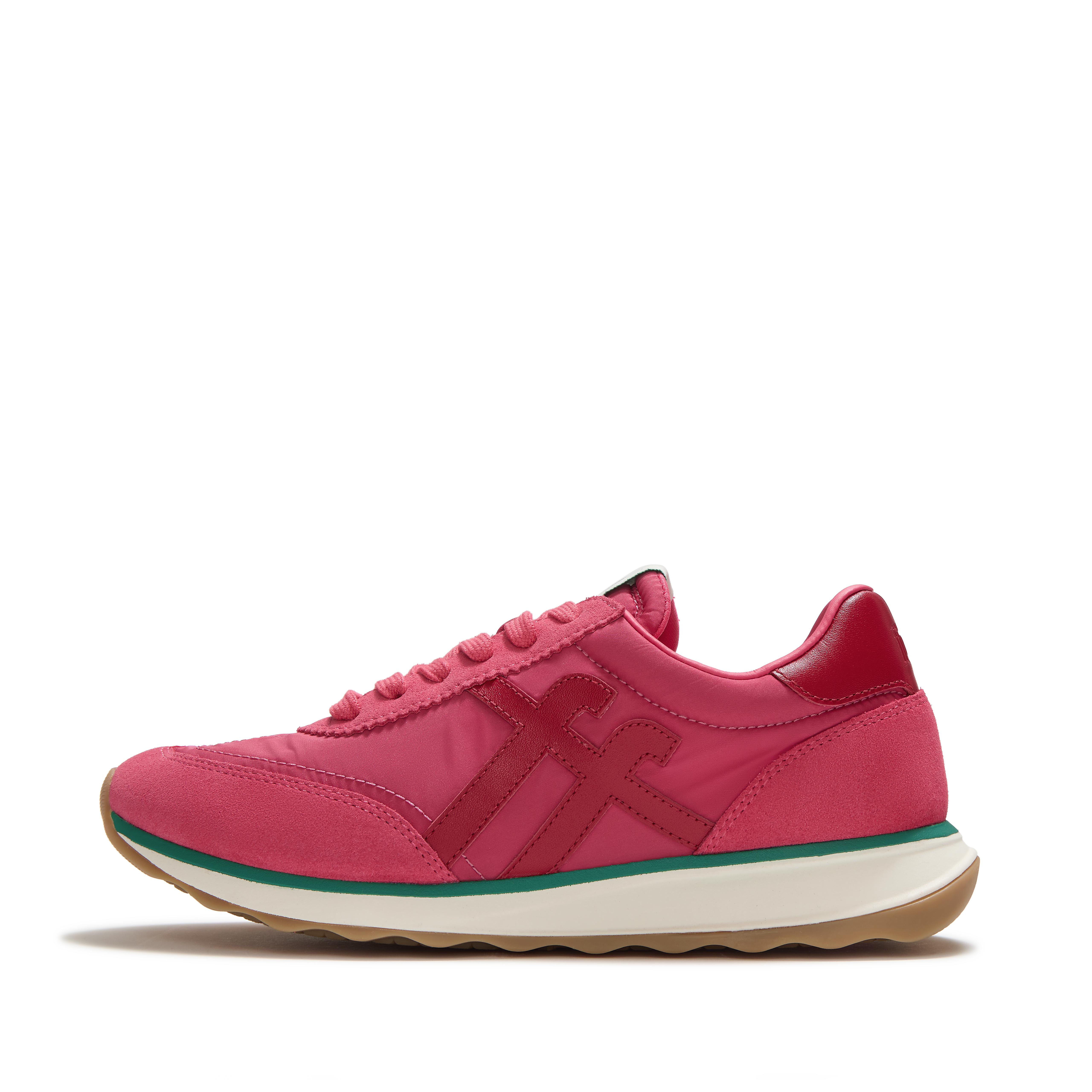 FitFlop RETRO-Q FF Fabric/Suede Sneakers - Berry Rose