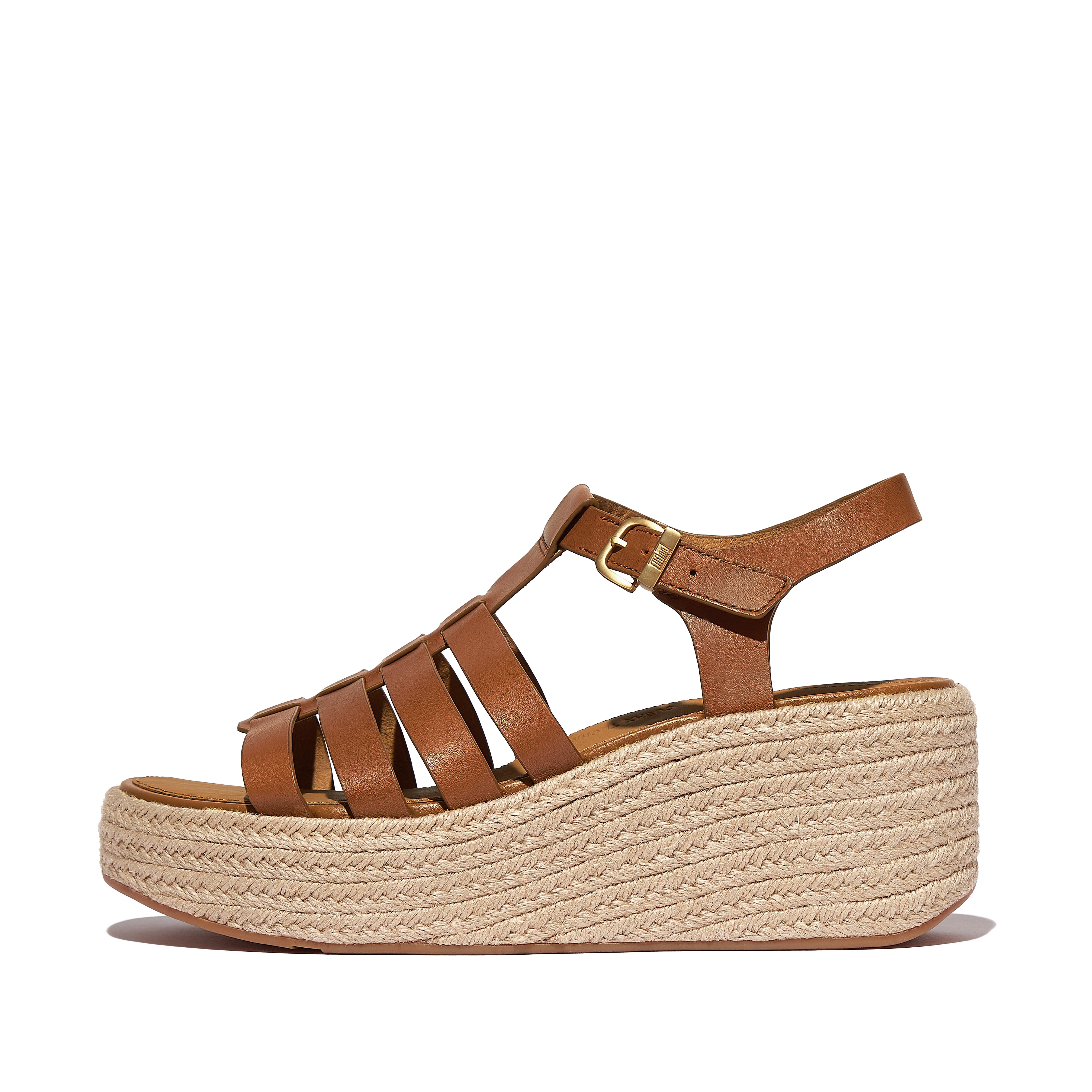 FitFlop PLATFFORMS Espadrille Leather Fisherman Wedge Sandals - Deep tan