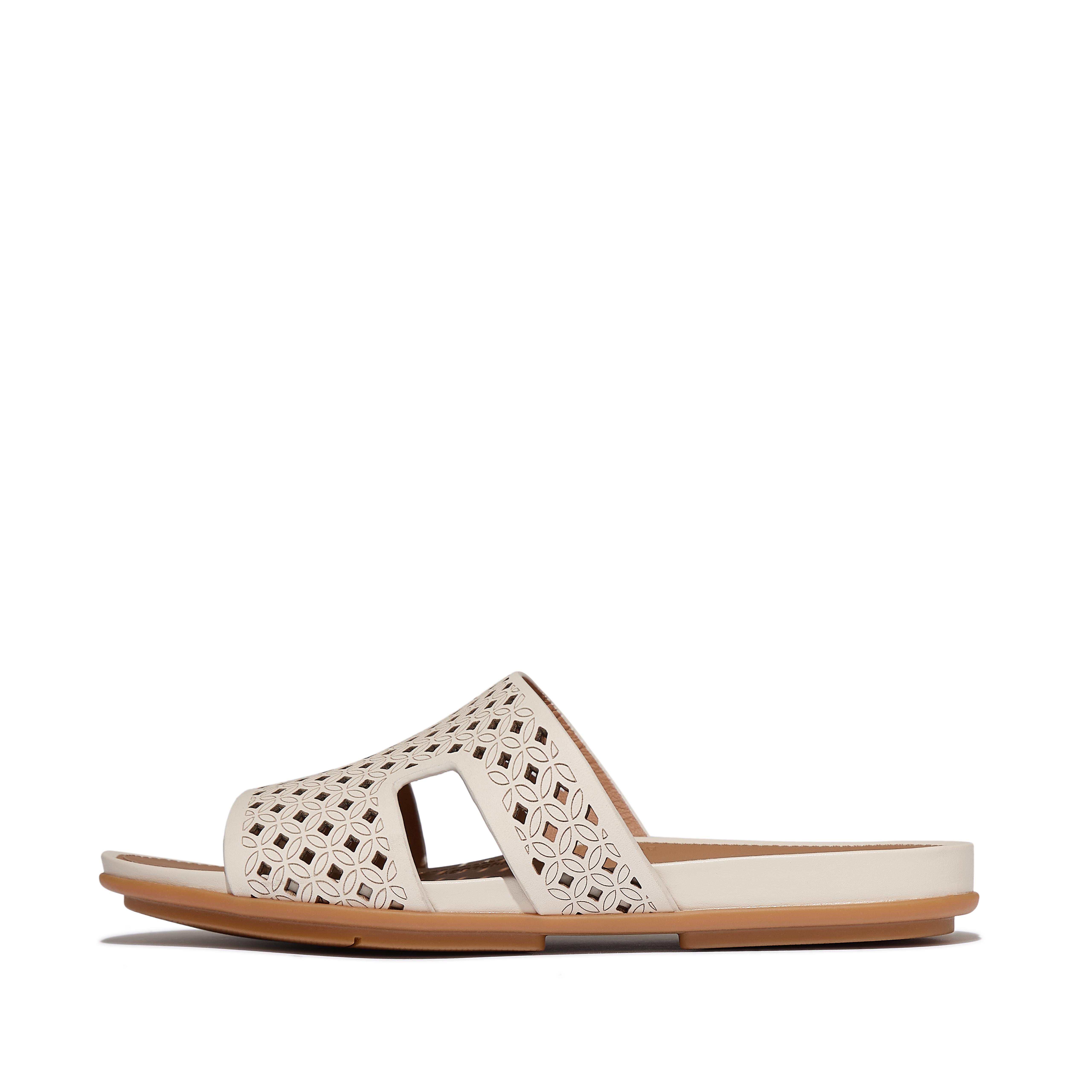 FitFlop GRACIE Perf-Leather H-Bar Slides - Paris Beige