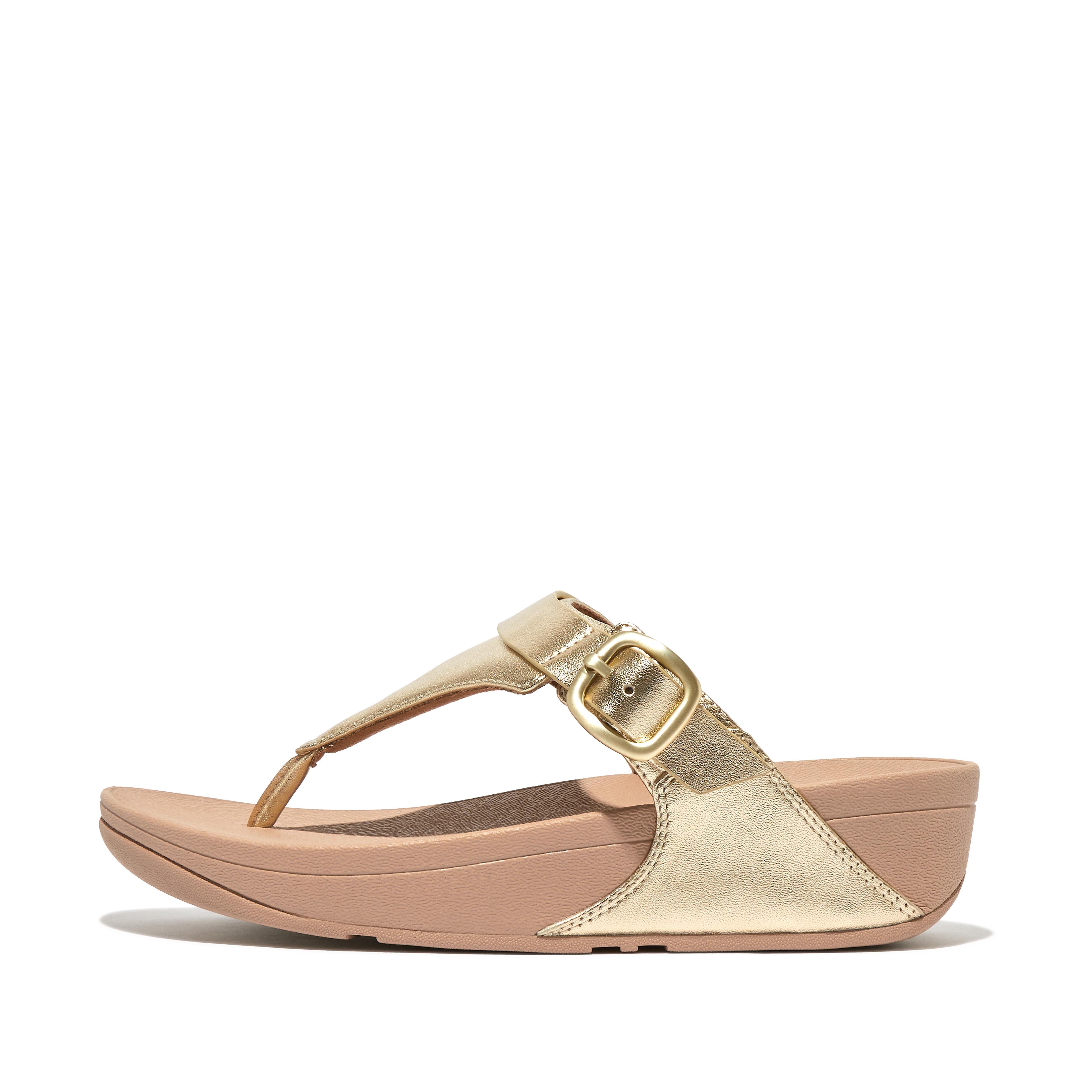 FitFlop LULU Adjustable Metallic-Leather Toe-Post Sandals - Platino