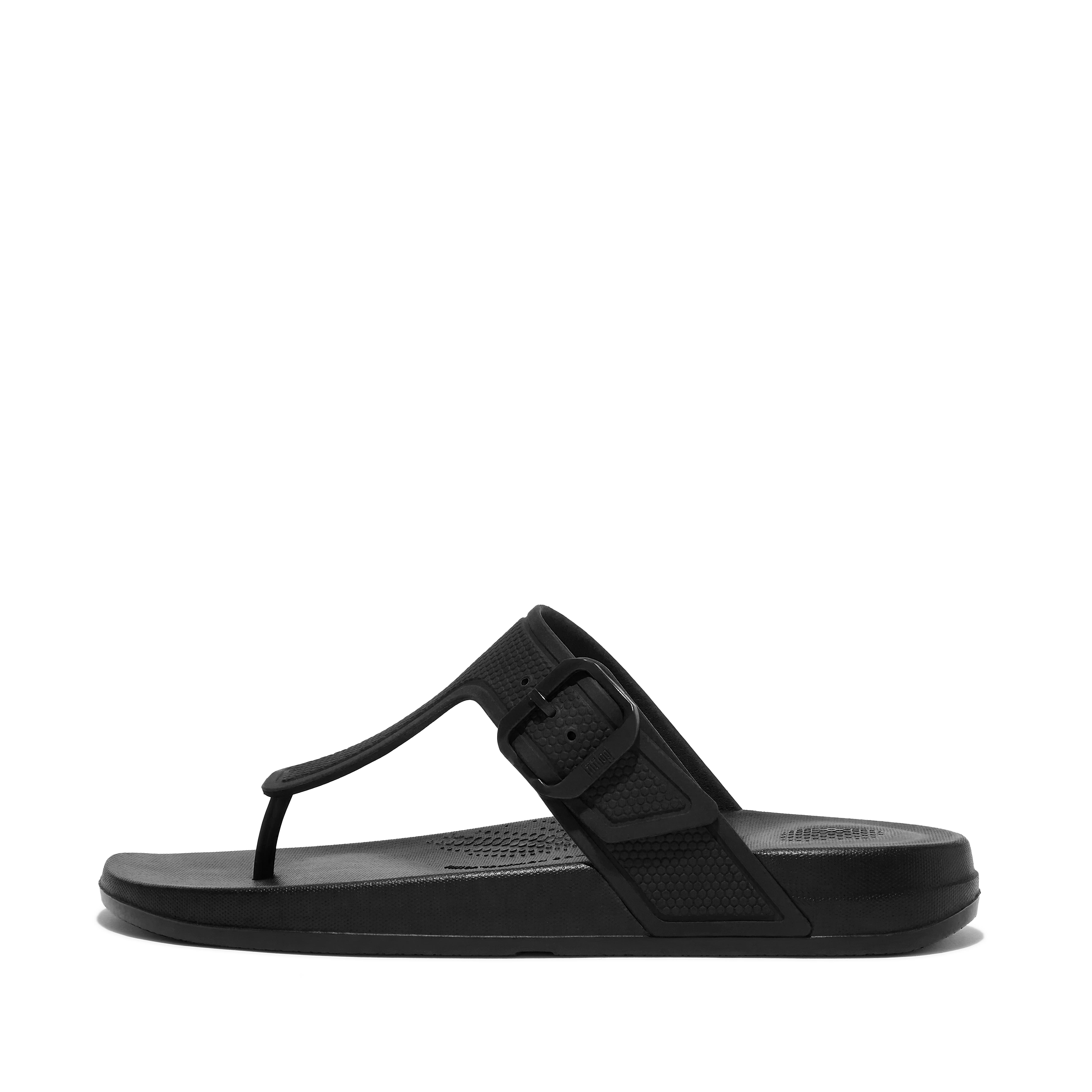 FitFlop iQUSHION Adjustable Buckle Flip-Flops - All Black