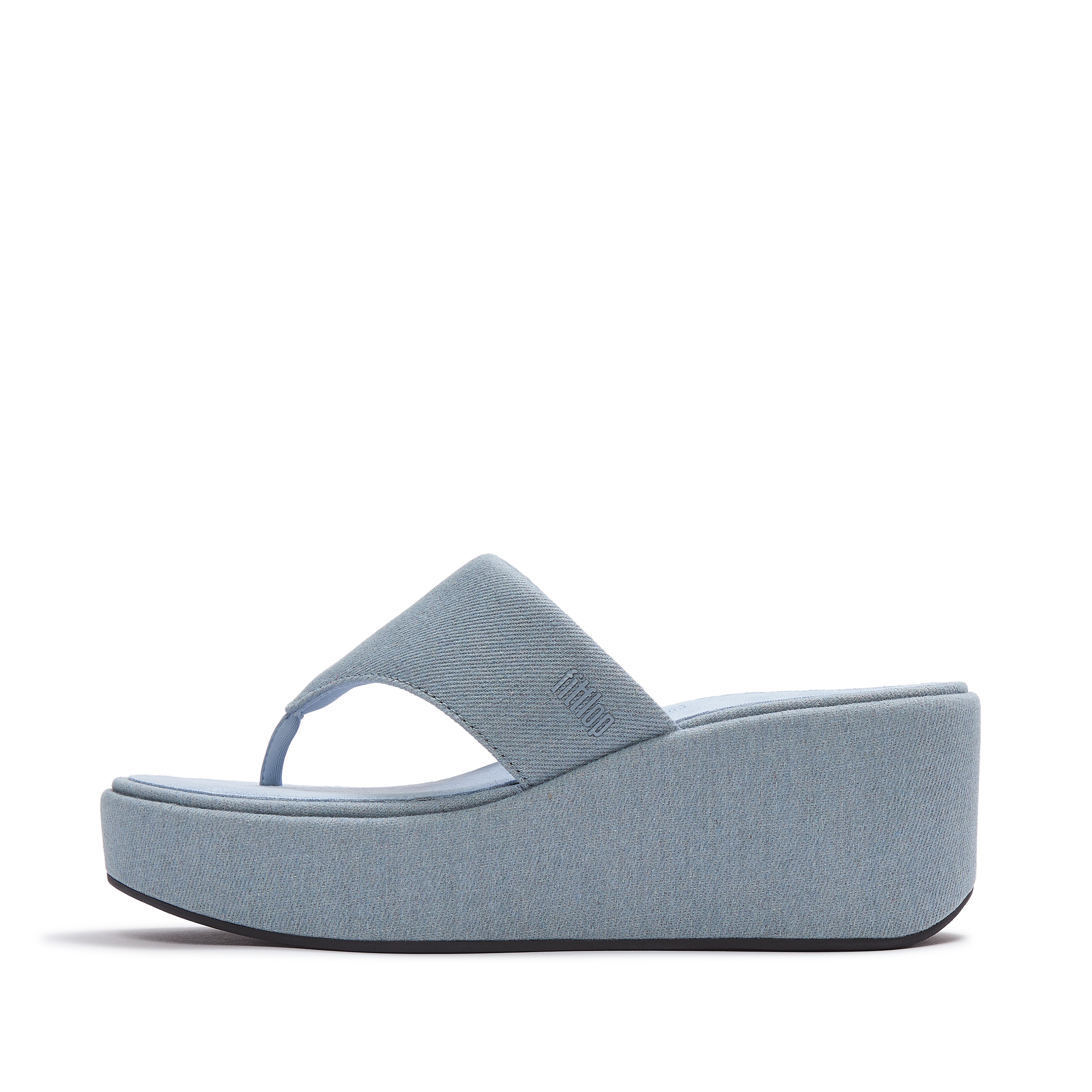 FitFlop PLATFFORMS Denim Wedge Toe-Post Sandals - Light Denim
