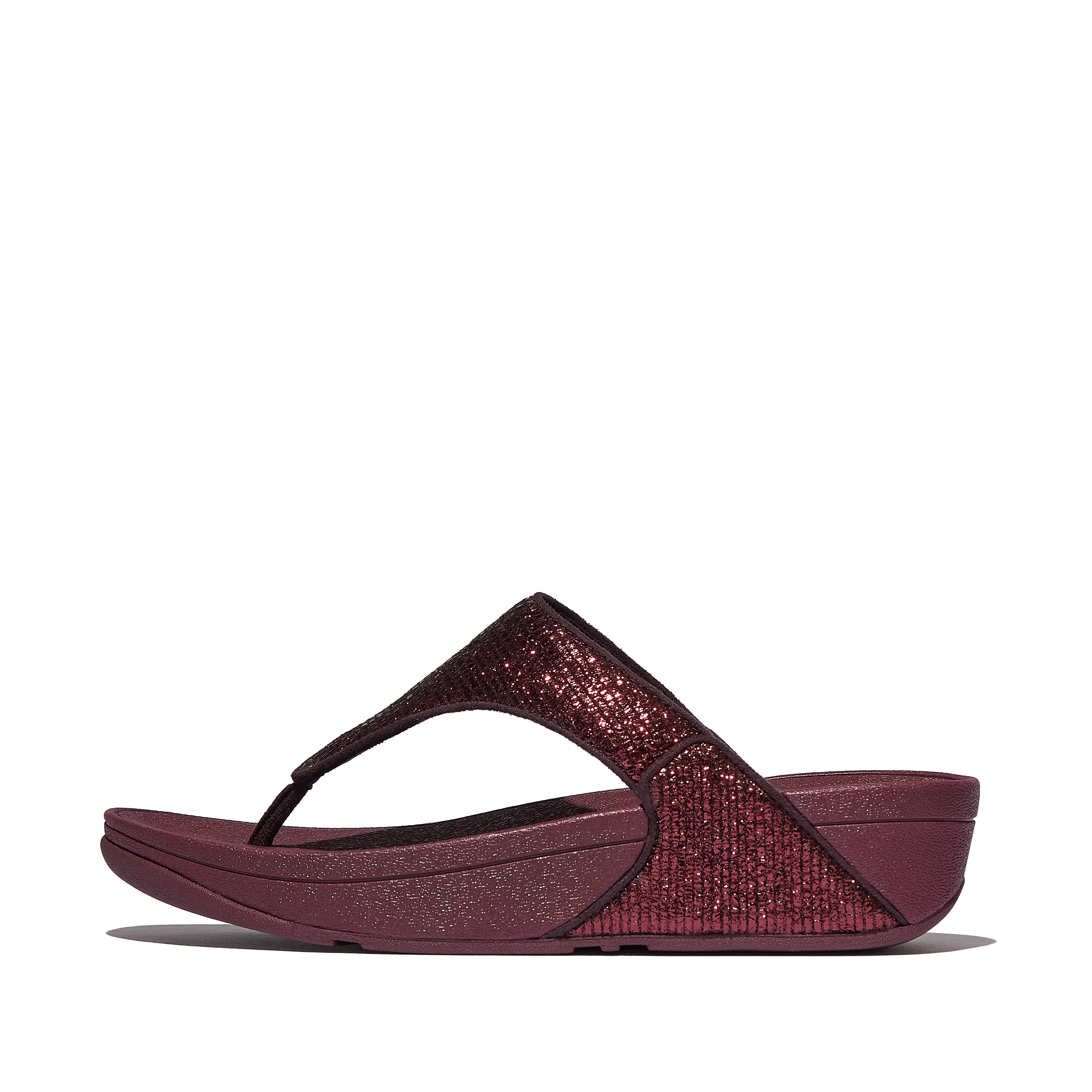 FitFlop LULU Crinkled-Shimmer Toe-Post Sandals - Plummy