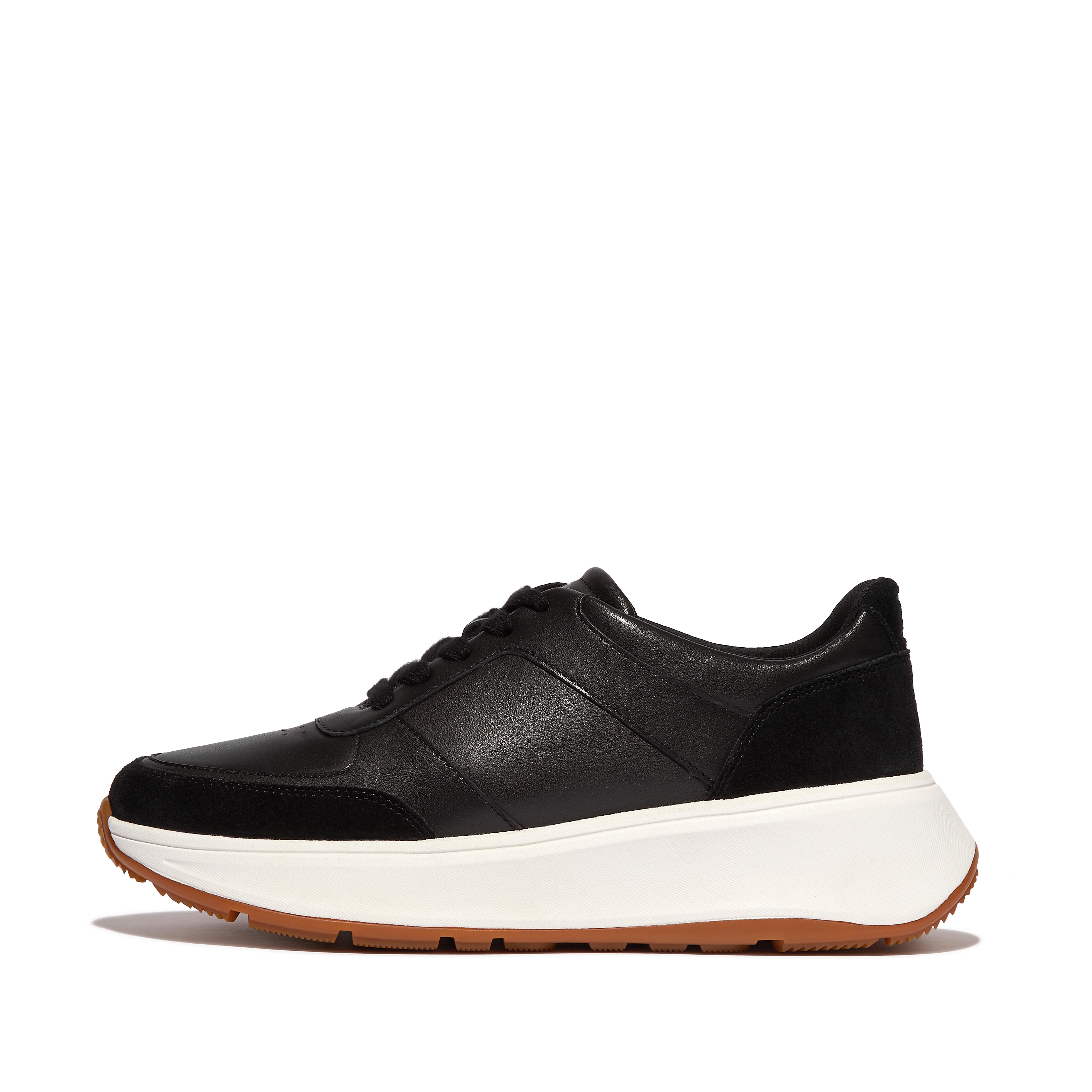 FitFlop F-MODE Leather/Suede Flatform Sneakers - Black