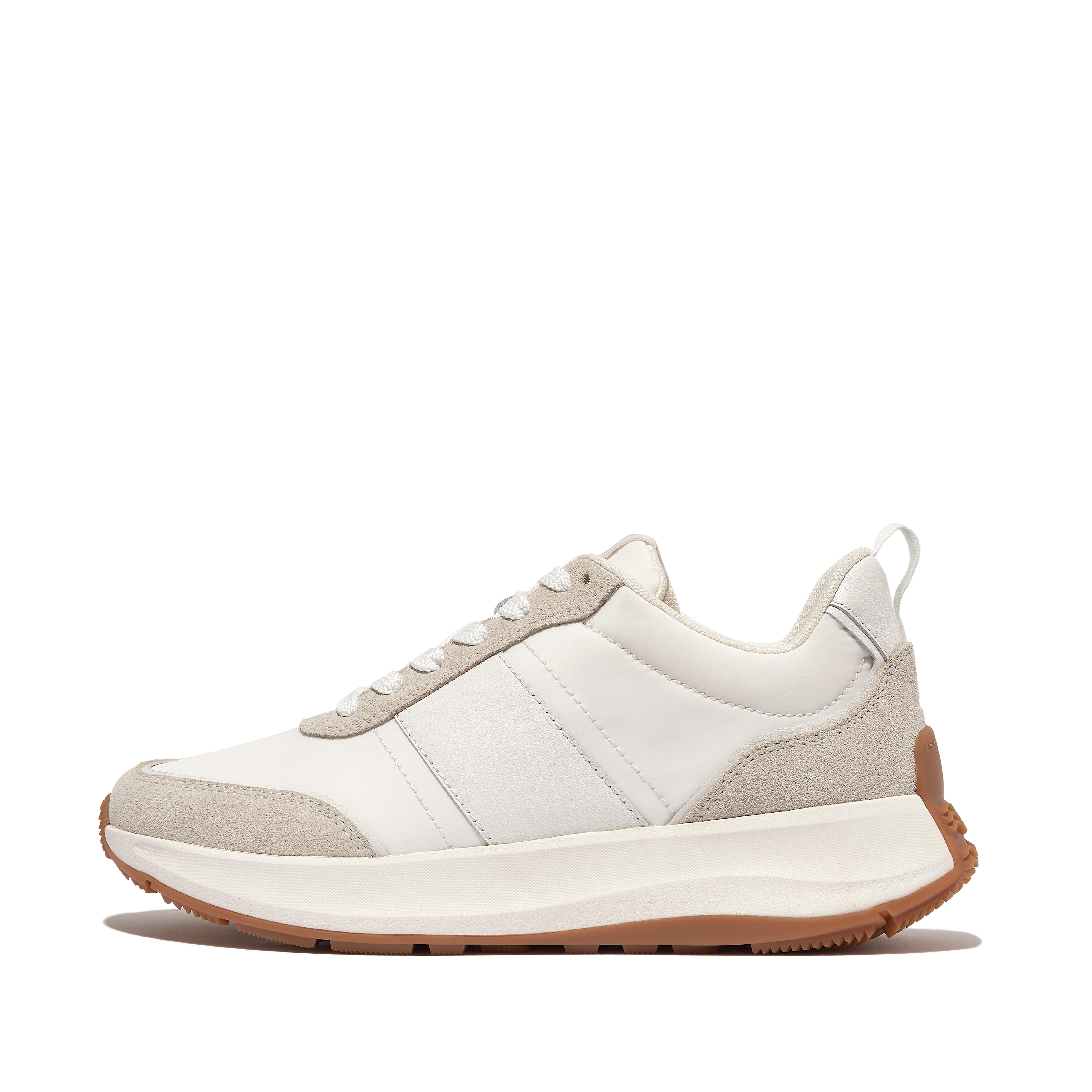 FitFlop F-MODE Flow Fabric/Suede/Leather Flatform Sneakers - Urban White Mix